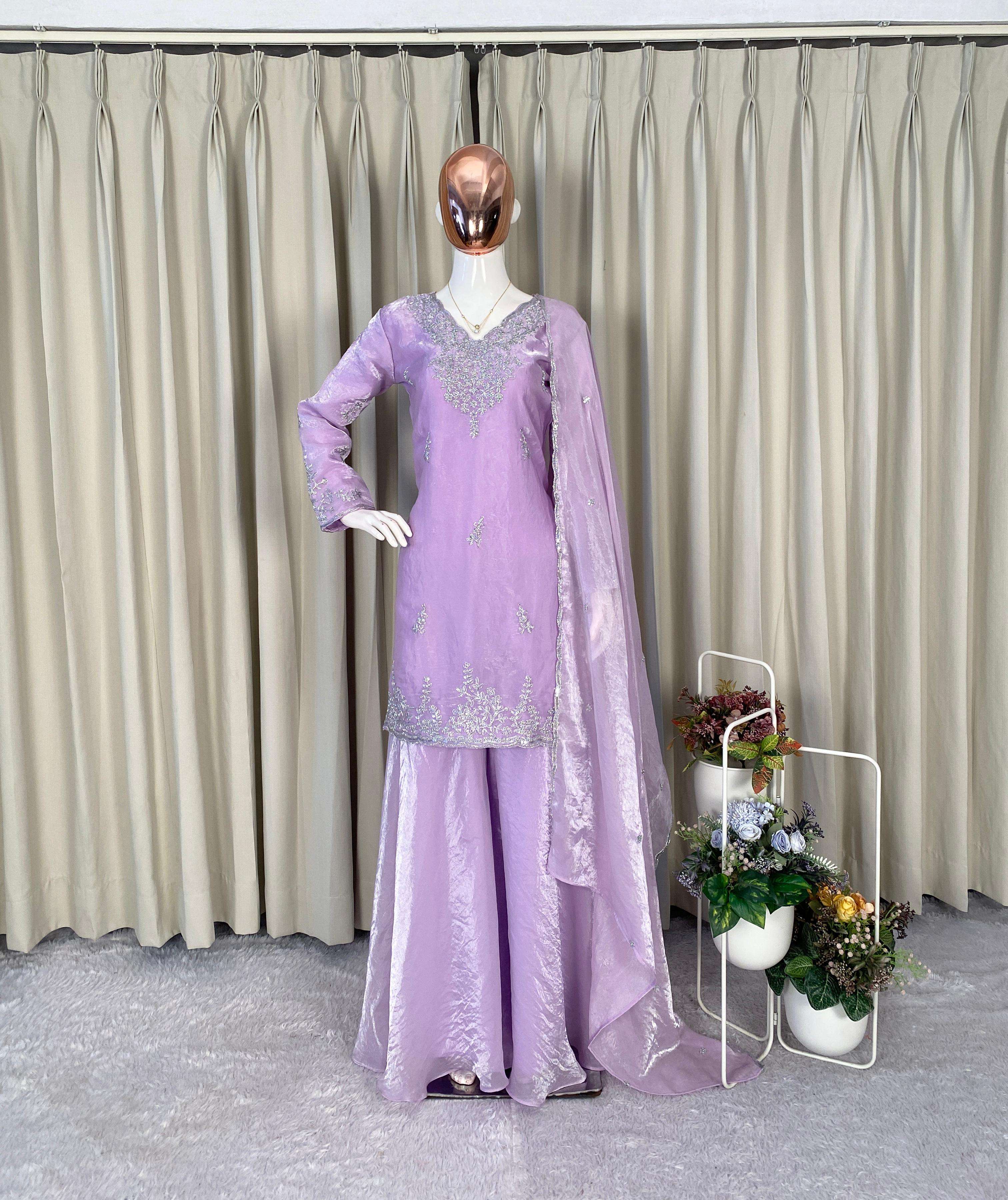 BE 437 SILK WITH SEQUENCE DESIGNER WORK KURTA PLAZZO WITH DUPATTA
