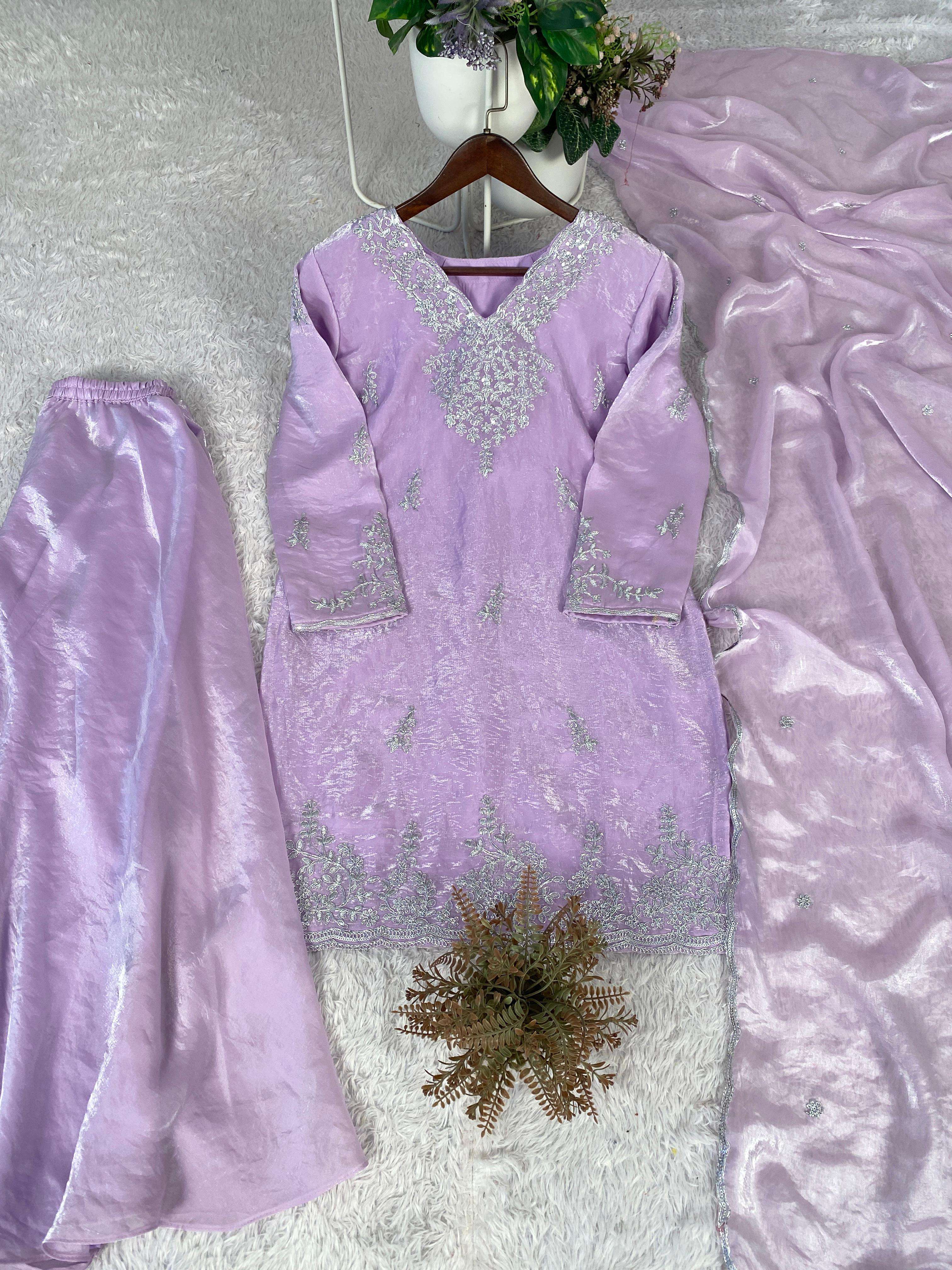 BE 437 SILK WITH SEQUENCE DESIGNER WORK KURTA PLAZZO WITH DUPATTA