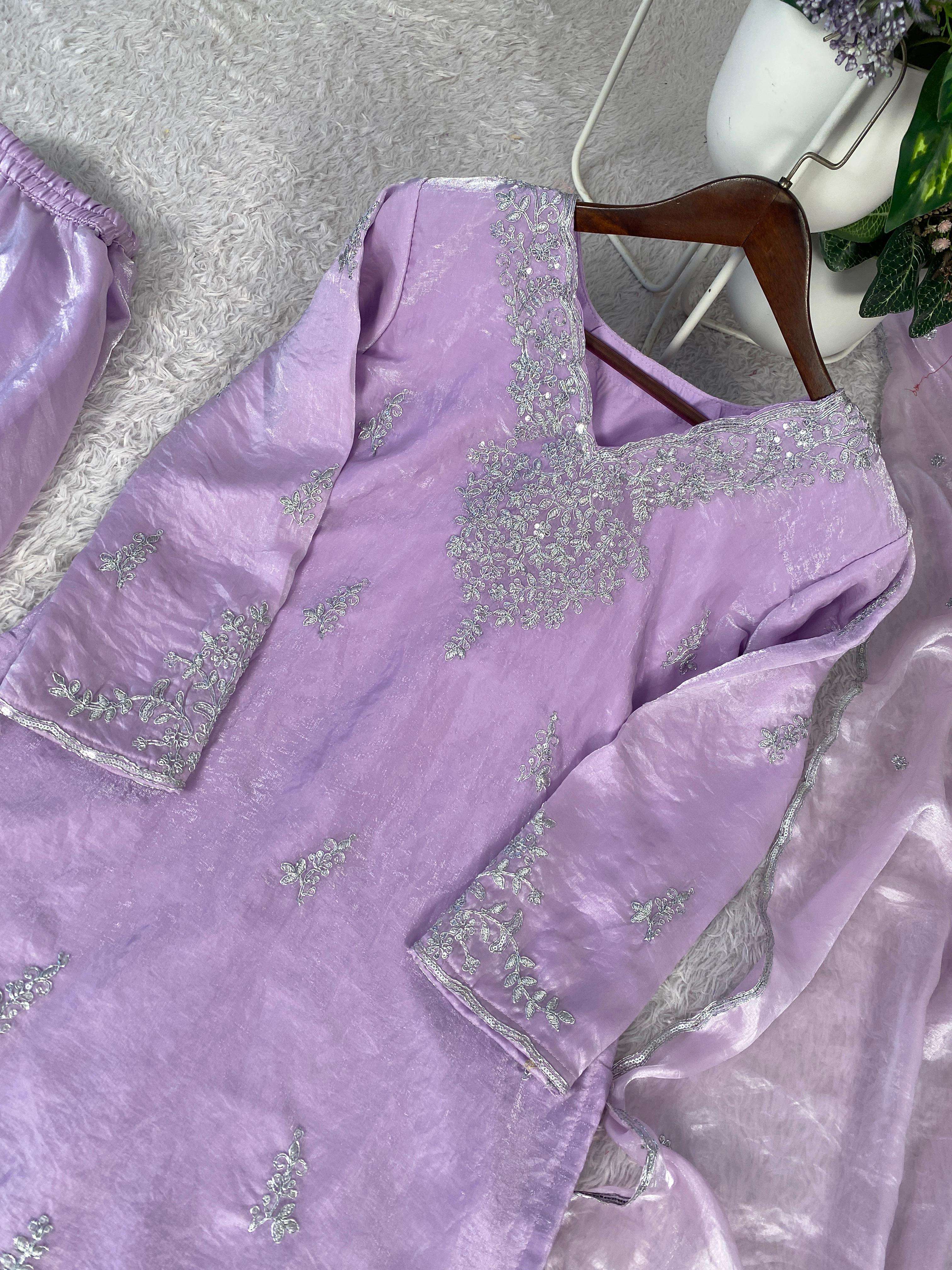 BE 437 SILK WITH SEQUENCE DESIGNER WORK KURTA PLAZZO WITH DUPATTA