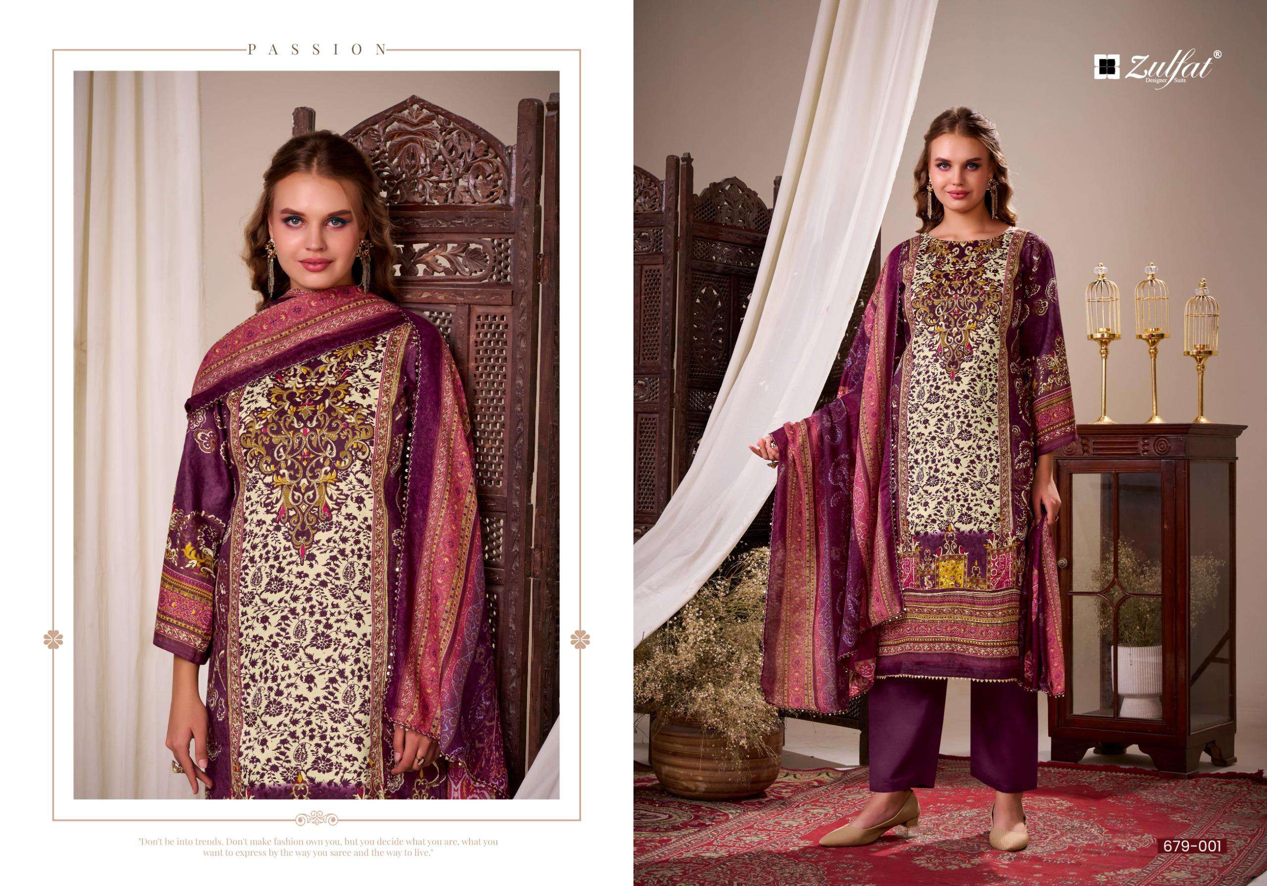 BELLIZA DESIGNER STUDIO HANIYA JAM SATIN PRINT WITH FANCY WORK SUIT