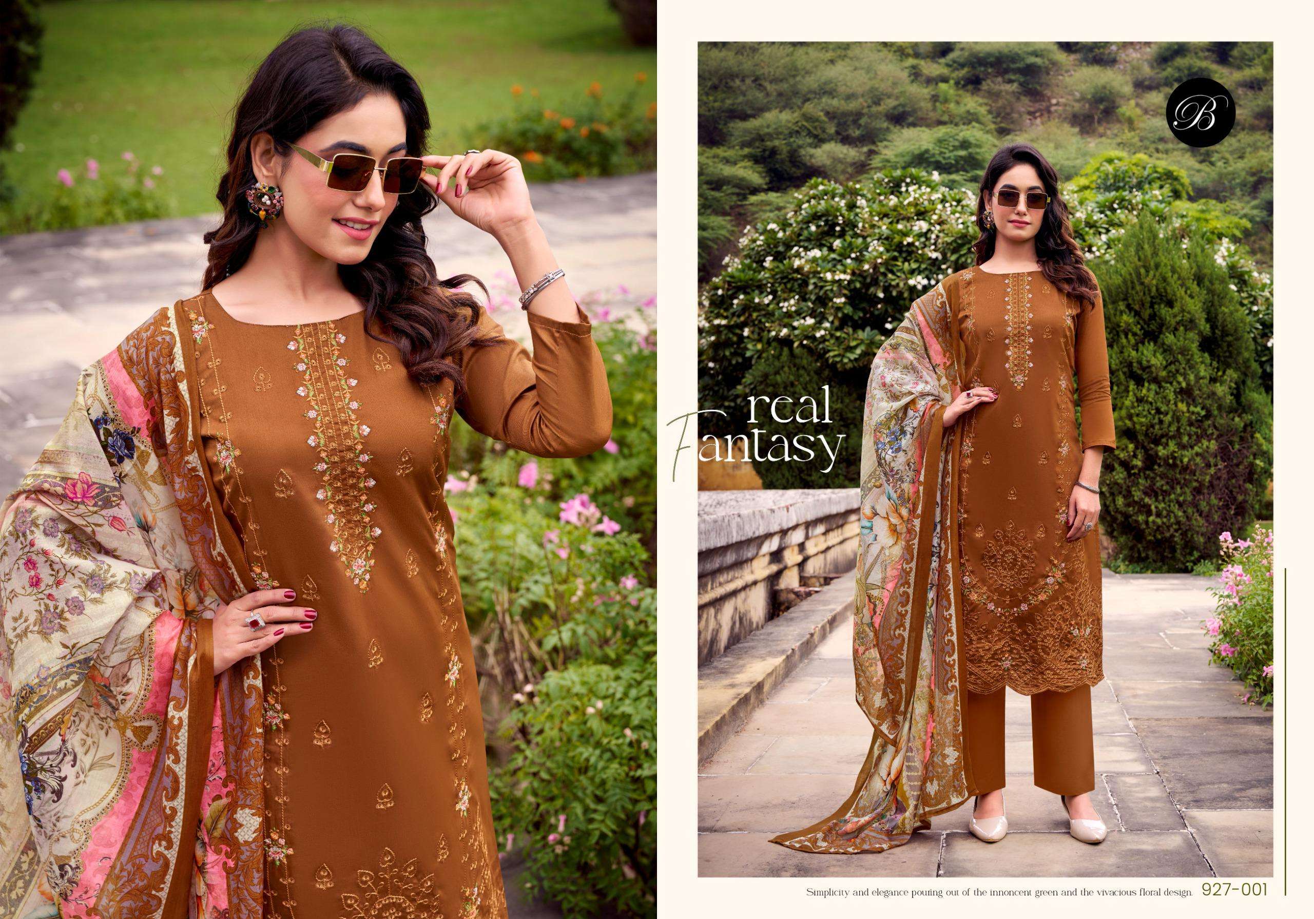 BELLIZA DESIGNER STUDIO ZARQASH VOL 14 JAM COTTON FANCY WORK SUITS 