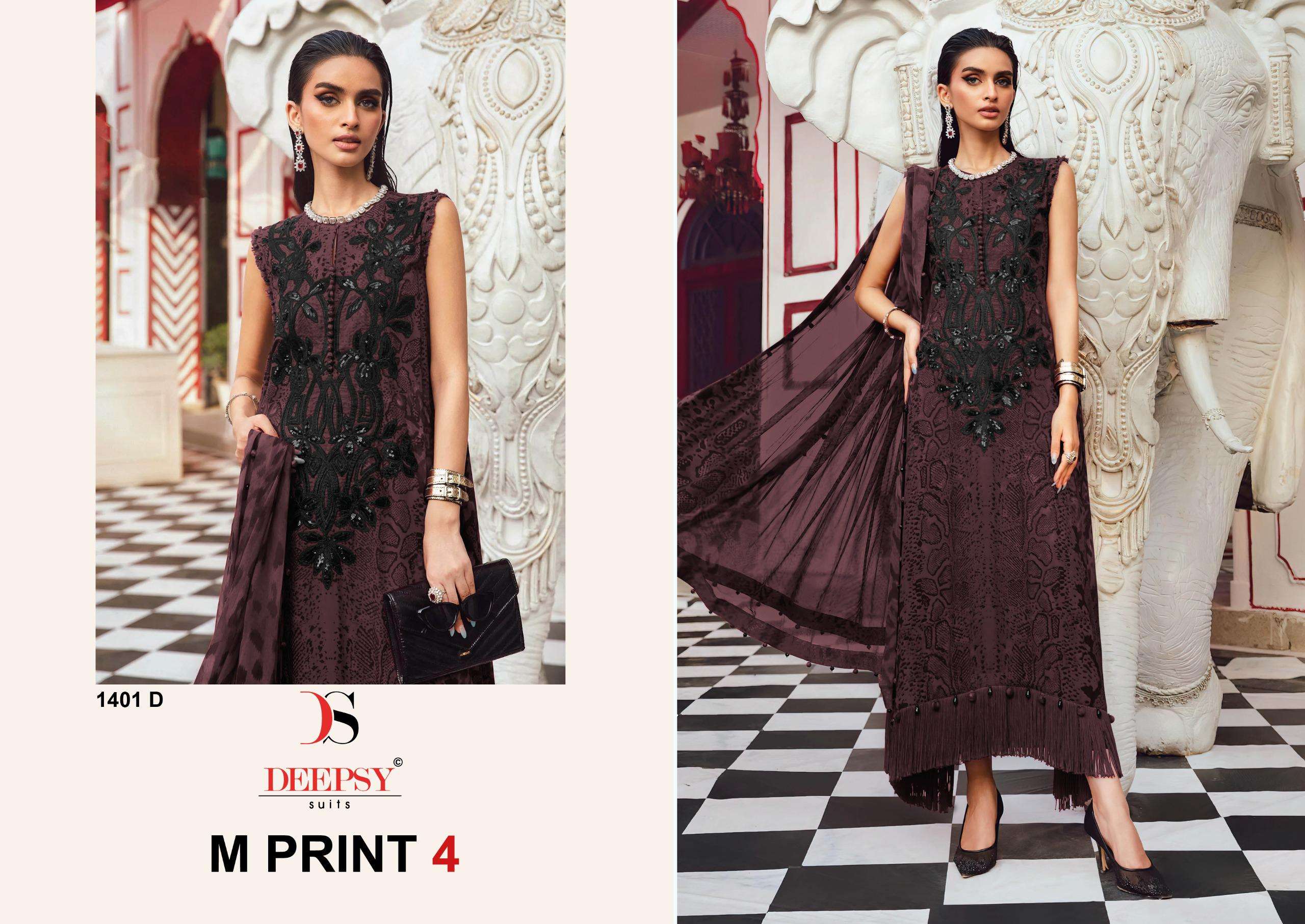 DEEPSY SUITS MARIA B M PRINTS 25 VOL 4 HIT DESIGN 1401 COTTON FANCY WORK SALWAR KAMEEZ