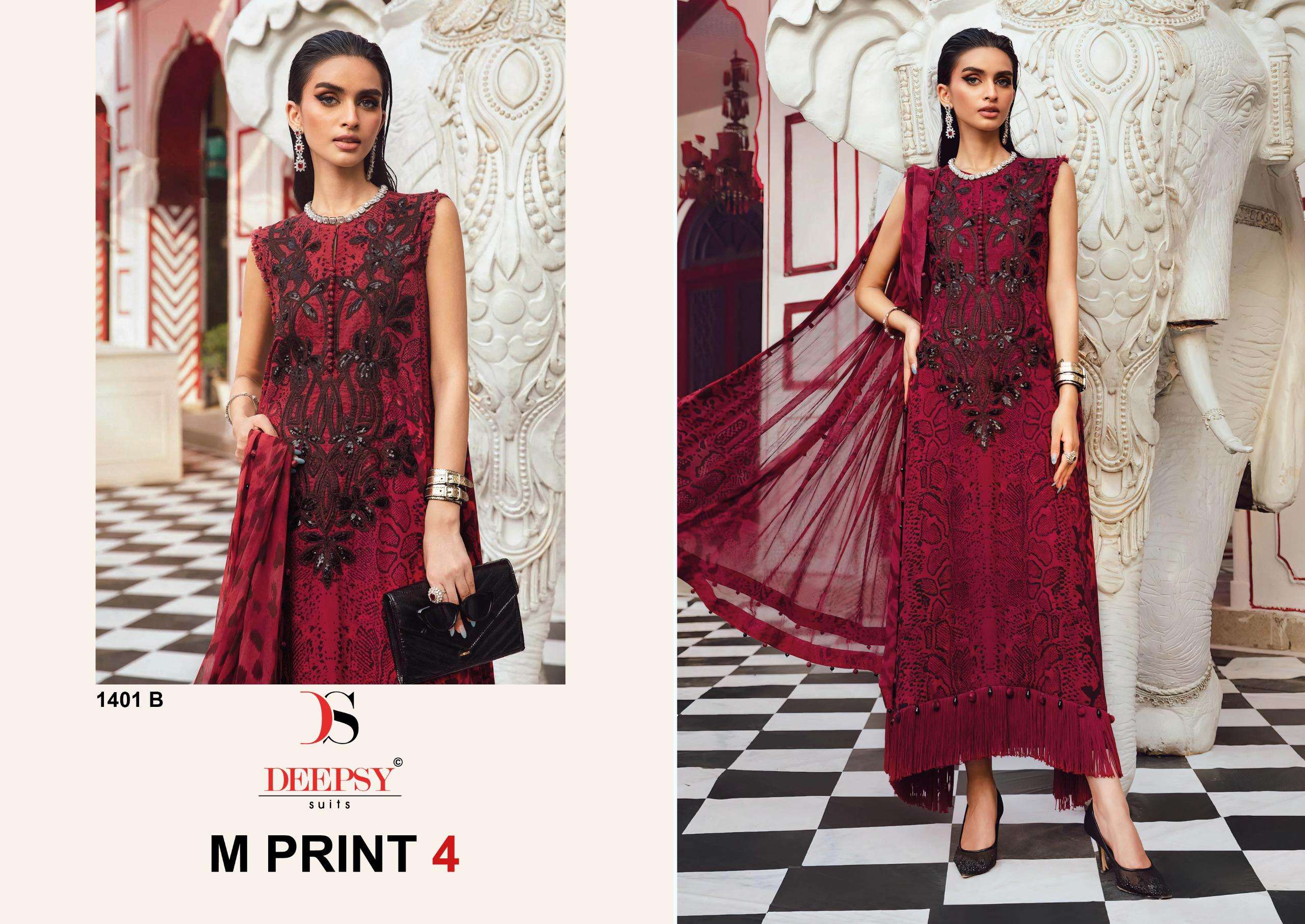 DEEPSY SUITS MARIA B M PRINTS 25 VOL 4 HIT DESIGN 1401 COTTON FANCY WORK SALWAR KAMEEZ