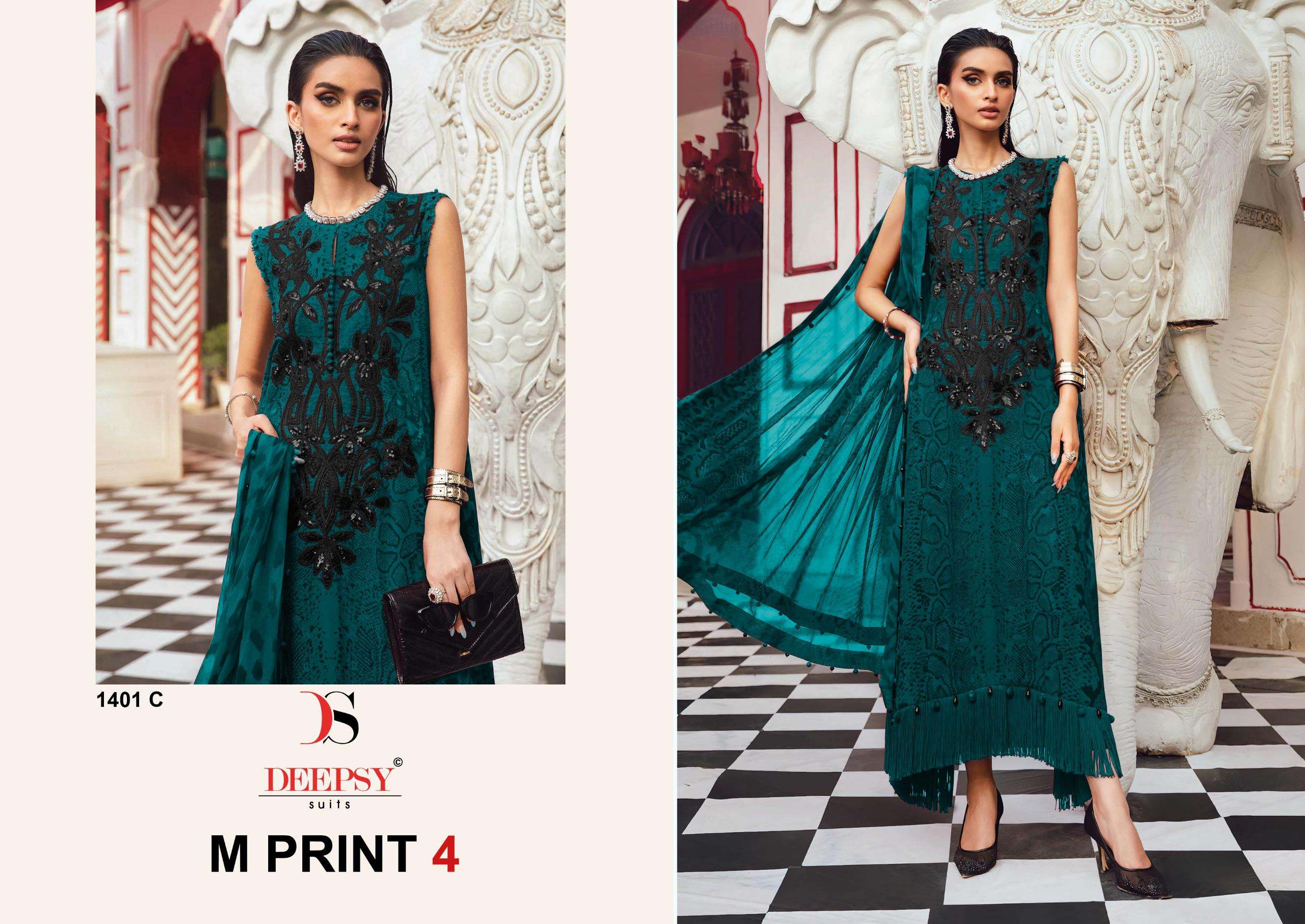 DEEPSY SUITS MARIA B M PRINTS 25 VOL 4 HIT DESIGN 1401 COTTON FANCY WORK SALWAR KAMEEZ