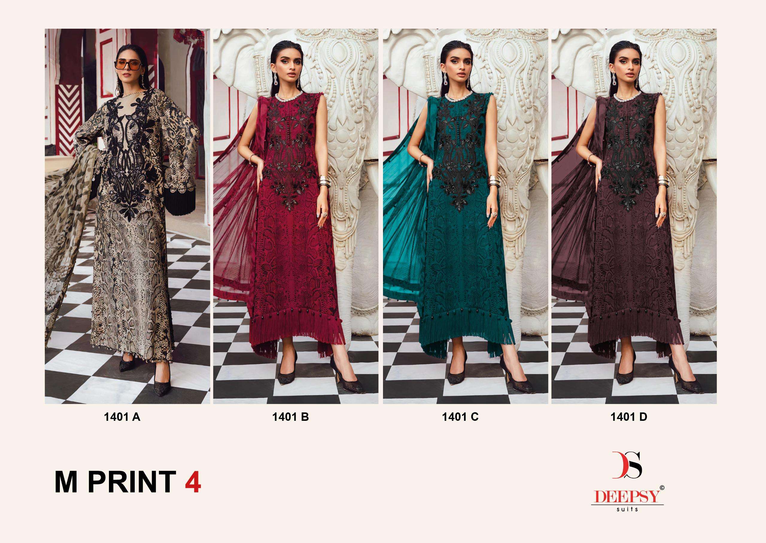 DEEPSY SUITS MARIA B M PRINTS 25 VOL 4 HIT DESIGN 1401 COTTON FANCY WORK SALWAR KAMEEZ