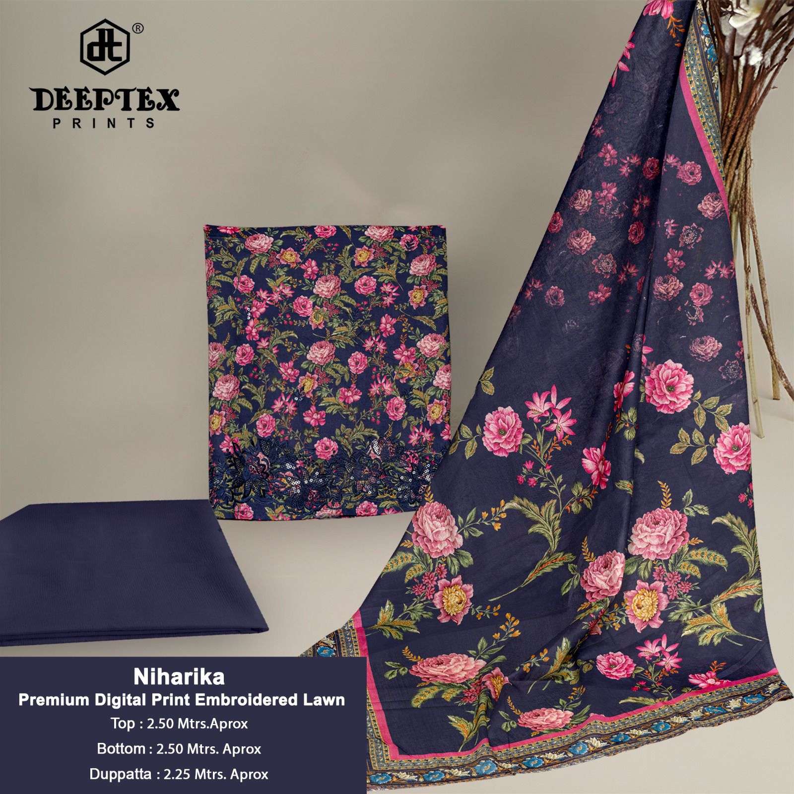 DEEPTEX PRINTS NIHARIKA LAWN COTTON DIGITAL PRINT WITH FANCY WORK SUITS 