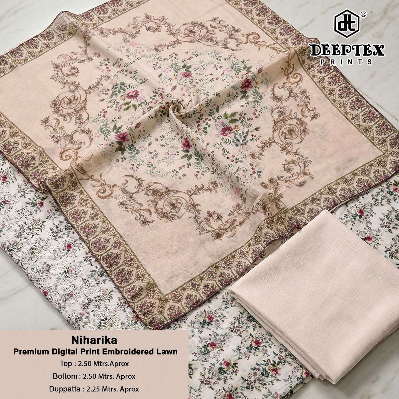 DEEPTEX PRINTS NIHARIKA LAWN COTTON DIGITAL PRINT WITH FANCY WORK SUITS 
