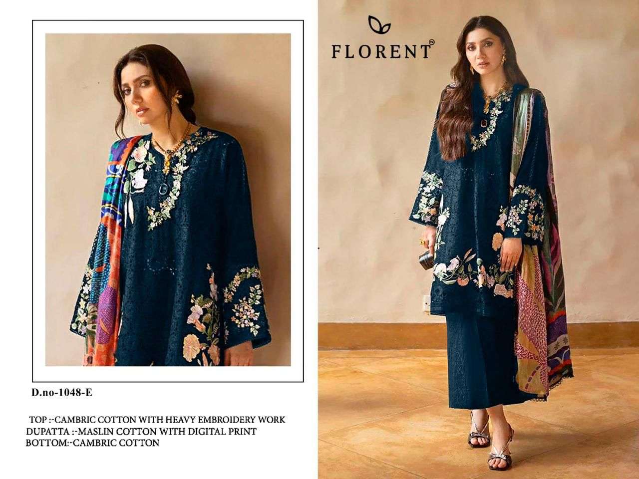 FLORENT D NO 1048 COTTON HEAVY EMBROIDERY DESIGNER WORK PAKISTANI SUIT