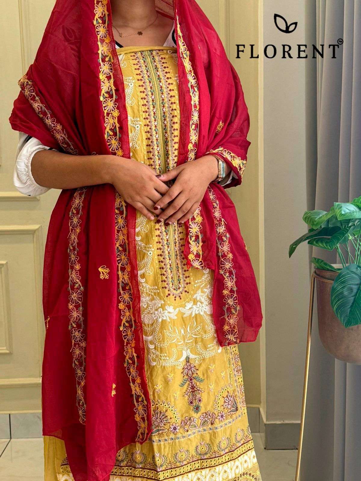 FLORENT TM DESIGN NO - 1051 CAMBRIC COTTON HEAVY EMBROIDERED WORK PAKISTANI SUIT