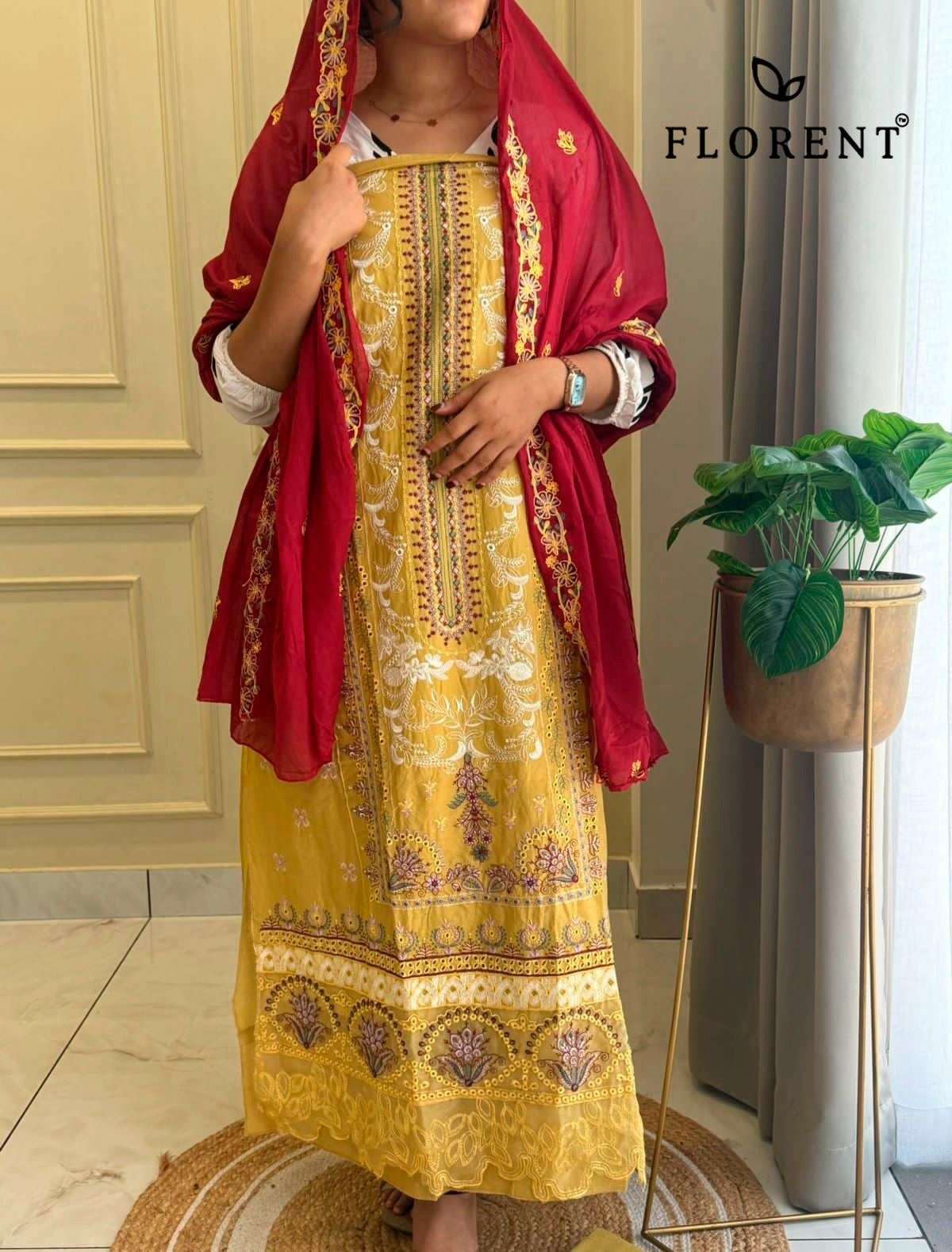 FLORENT TM DESIGN NO - 1051 CAMBRIC COTTON HEAVY EMBROIDERED WORK PAKISTANI SUIT