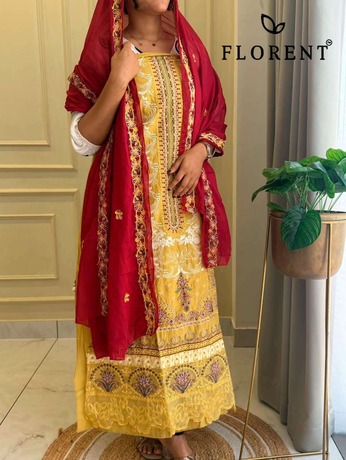 FLORENT TM DESIGN NO - 1051 CAMBRIC COTTON HEAVY EMBROIDERED WORK PAKISTANI SUIT