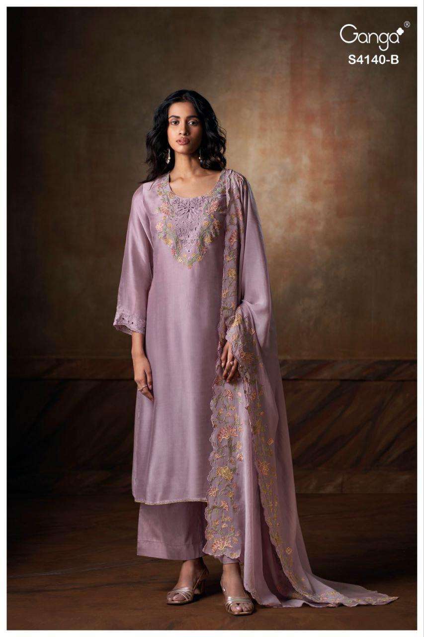 GANGA CASSARA 4140 SILK SATIN BEAUTIFUL DESIGNER HEAVY BRANDED SUIT