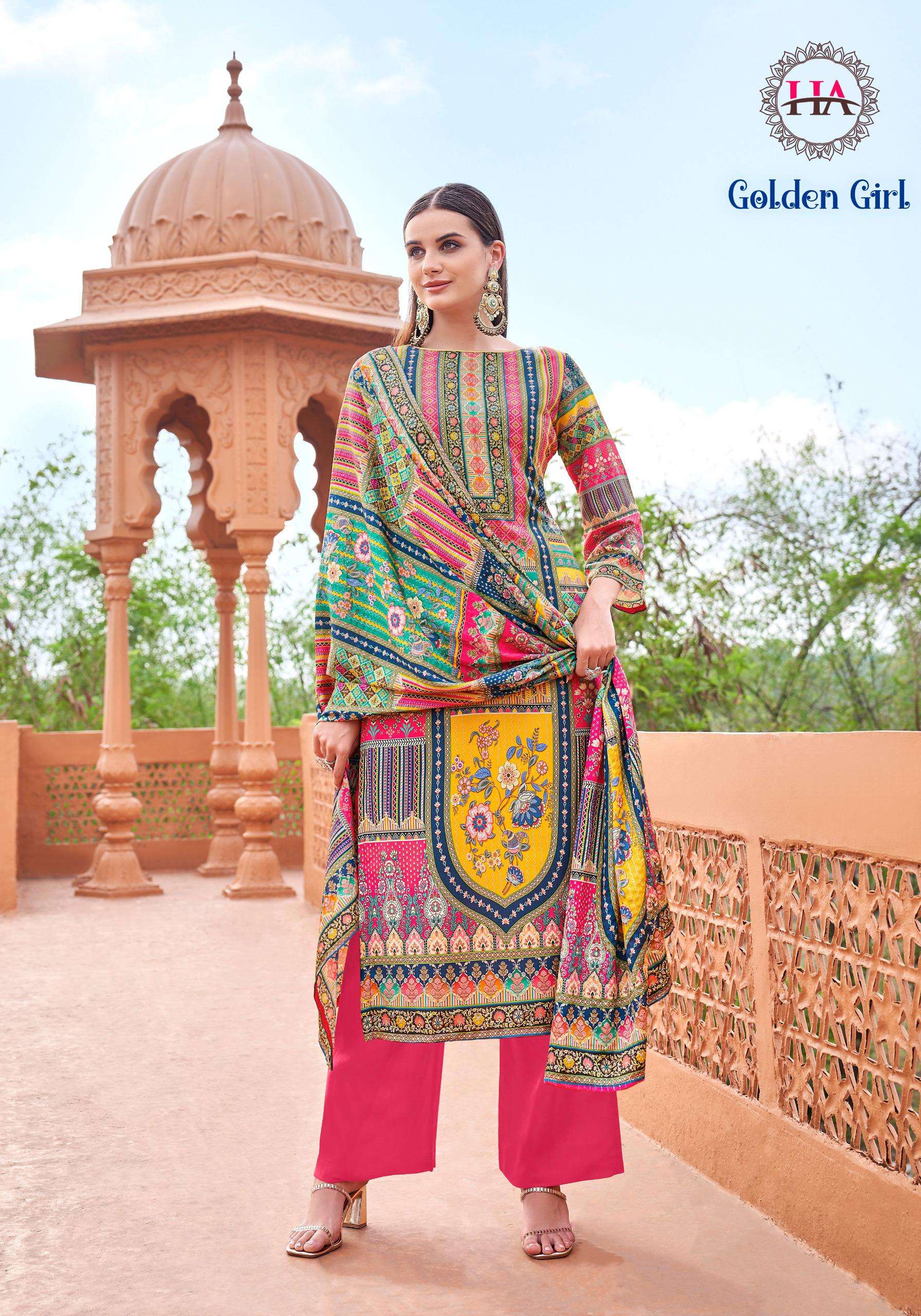 HARSHIT FASHION HUB GOLDEN GIRL JAM COTTON DIGITAL PRINT WITH FANCY WORK SUIT