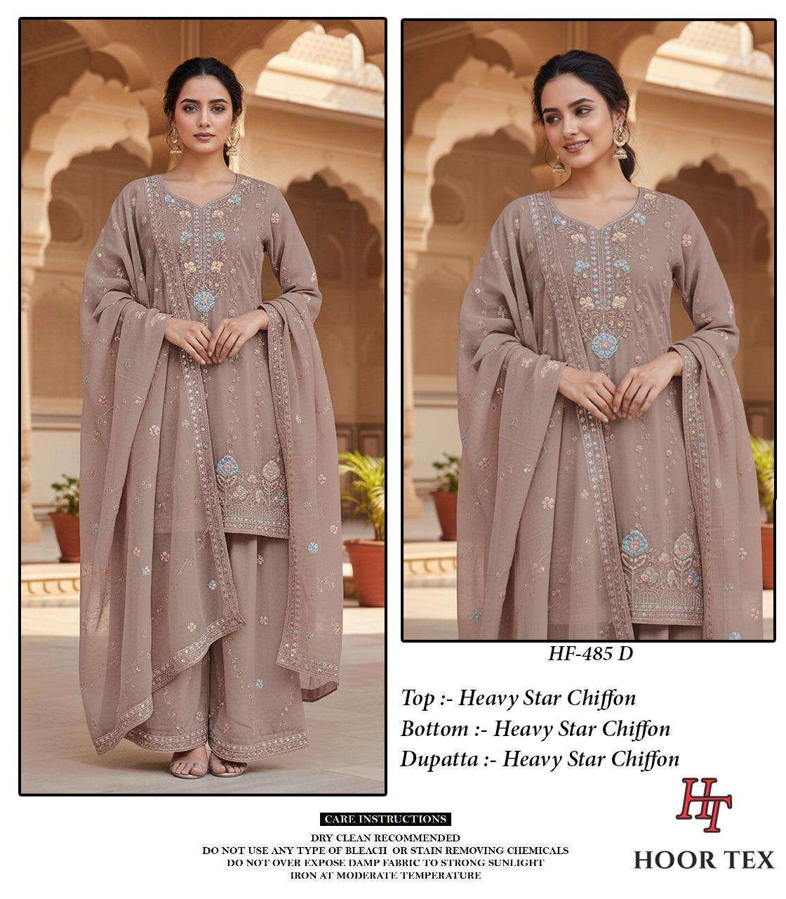 HOOR TEX DEISGN NO - HF 485 A-D HEAVY STAR CHIFFON READYMADE PAKISTANI SUIT