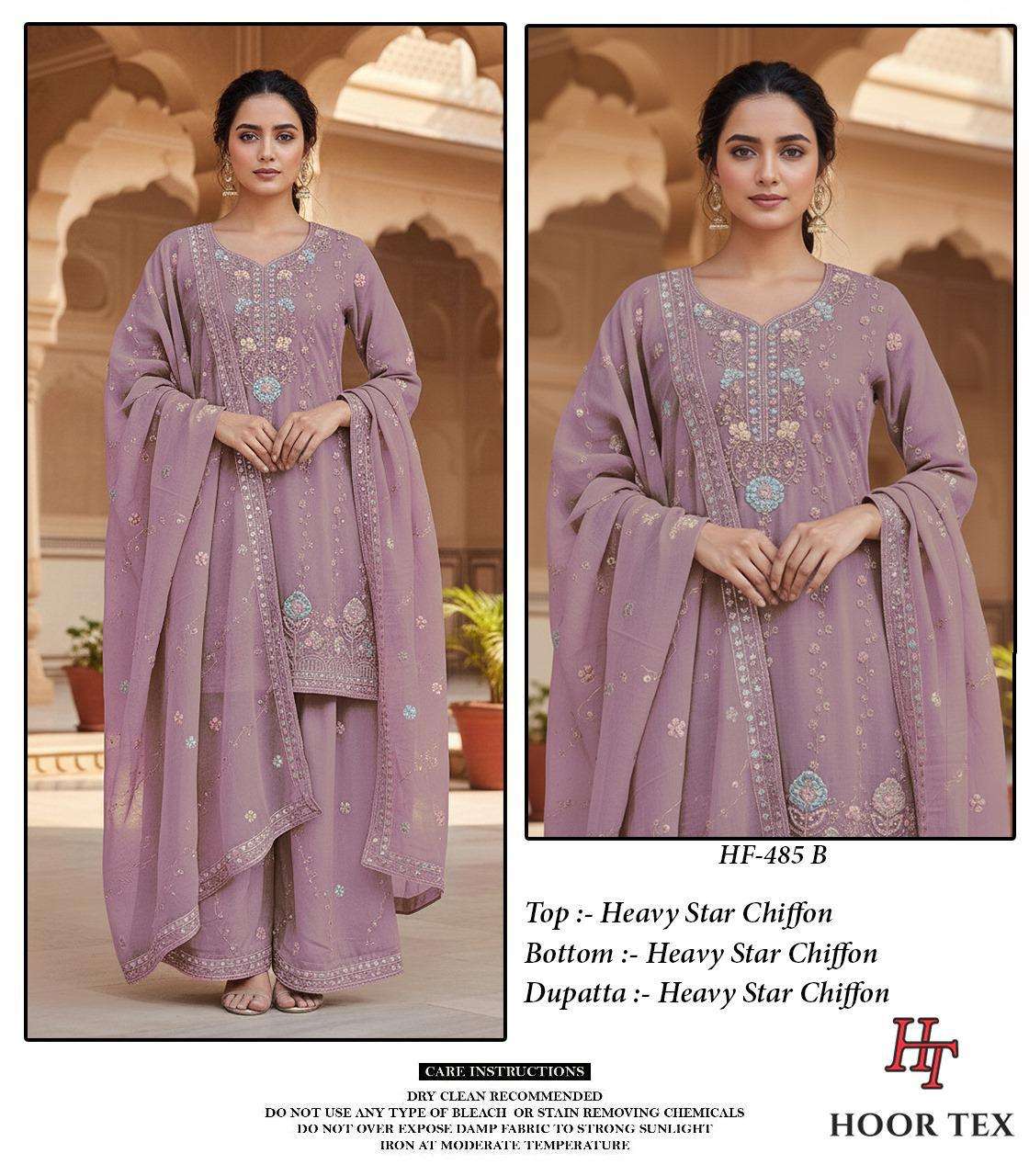 HOOR TEX DEISGN NO - HF 485 A-D HEAVY STAR CHIFFON READYMADE PAKISTANI SUIT