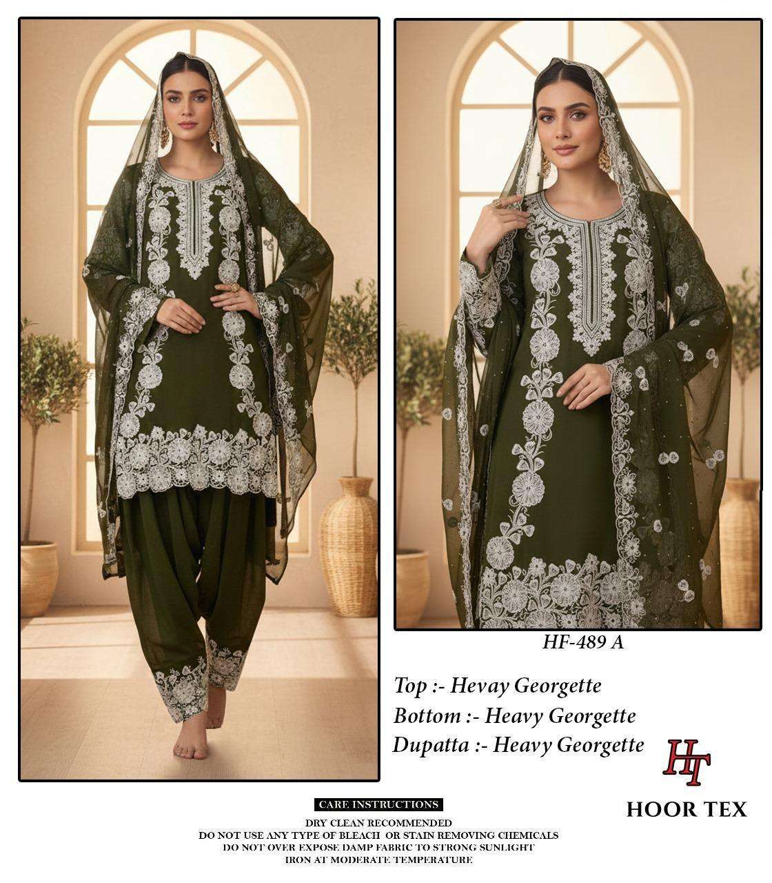 HOOR TEX HF 489 GEORGETTE EMBROIDERED DESIGNER WEDDING WEAR SUIT