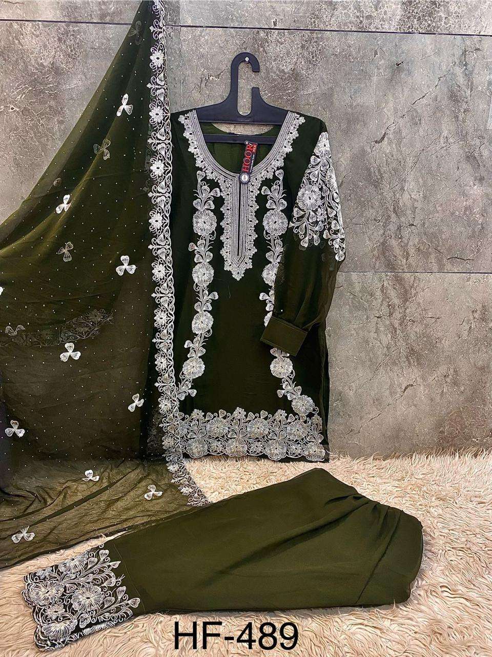 HOOR TEX HF 489 GEORGETTE EMBROIDERED DESIGNER WEDDING WEAR SUIT