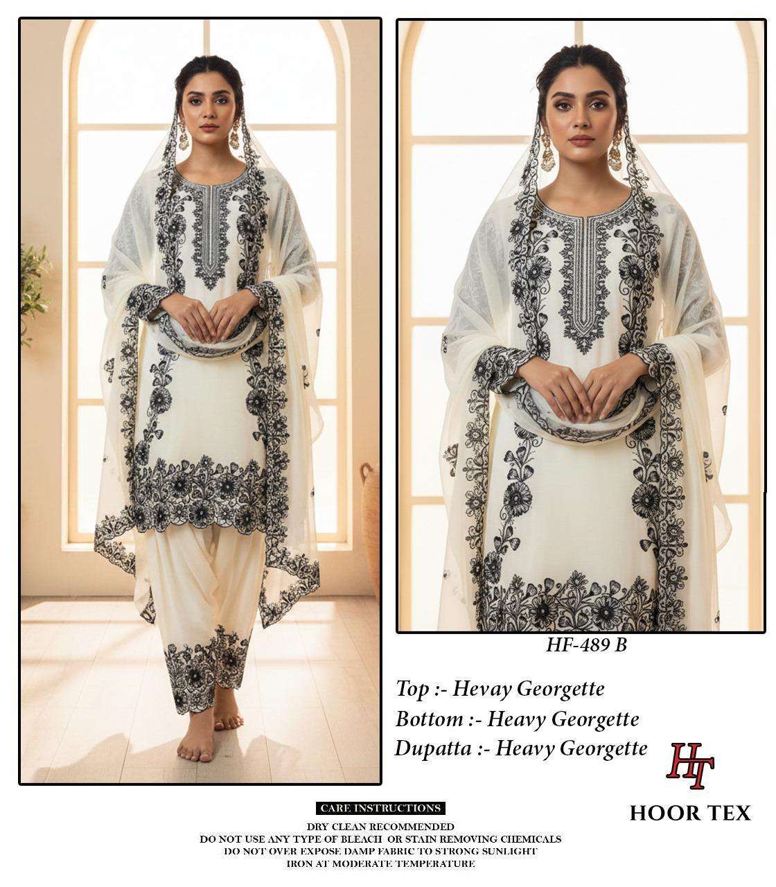 HOOR TEX HF 489 GEORGETTE EMBROIDERED DESIGNER WEDDING WEAR SUIT