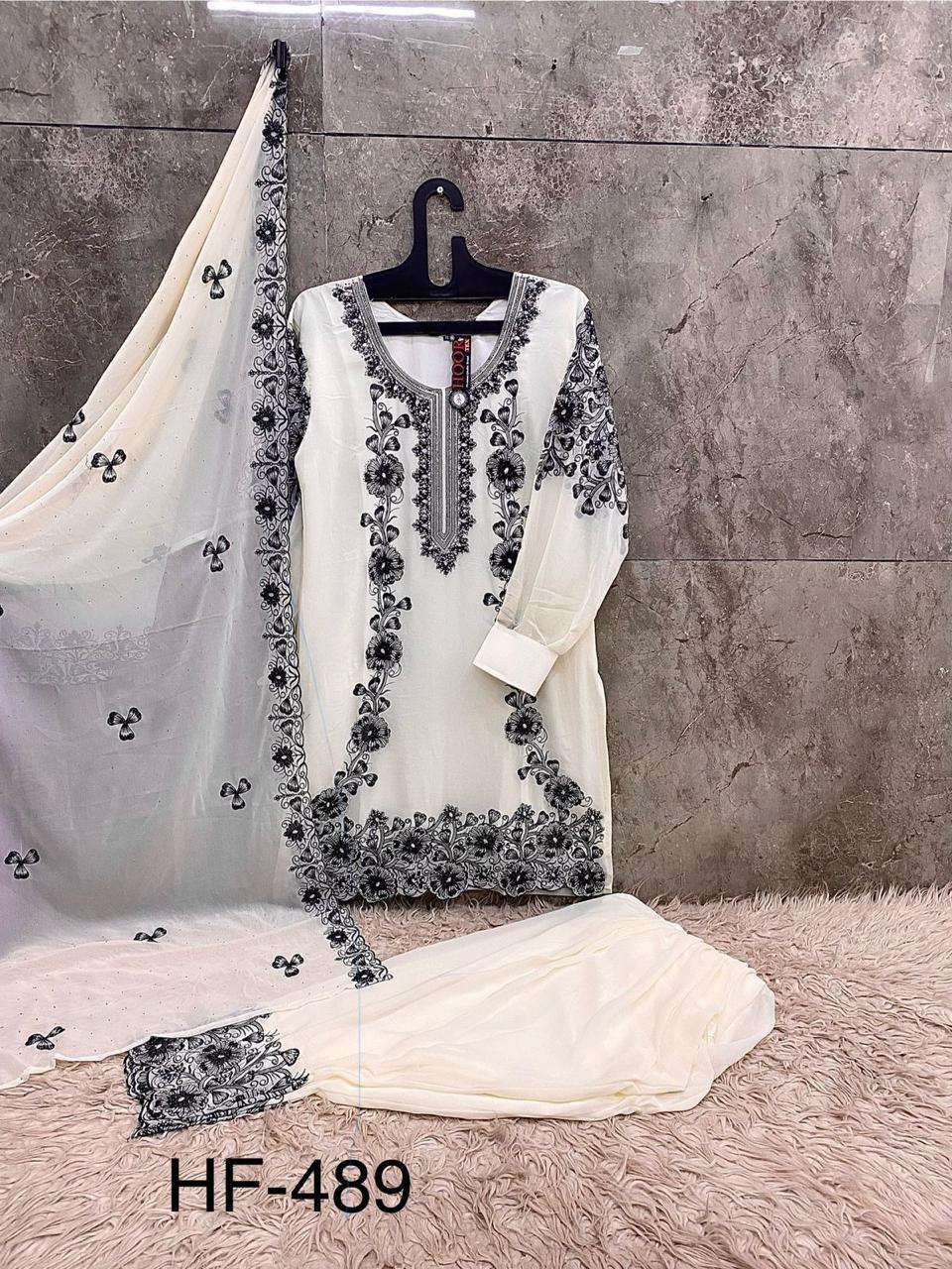 HOOR TEX HF 489 GEORGETTE EMBROIDERED DESIGNER WEDDING WEAR SUIT
