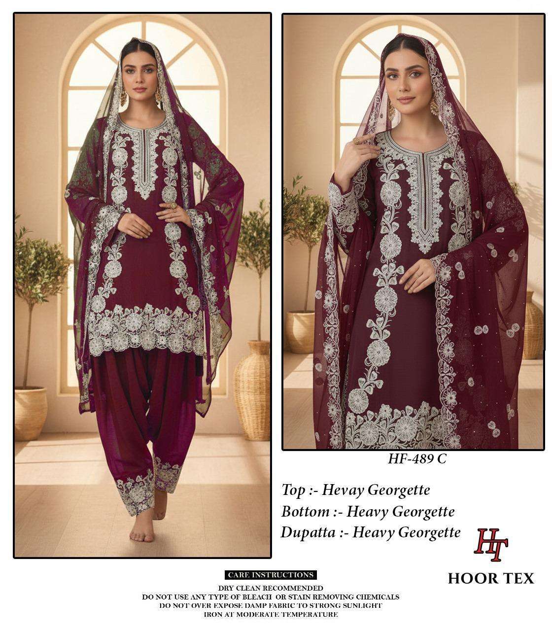 HOOR TEX HF 489 GEORGETTE EMBROIDERED DESIGNER WEDDING WEAR SUIT