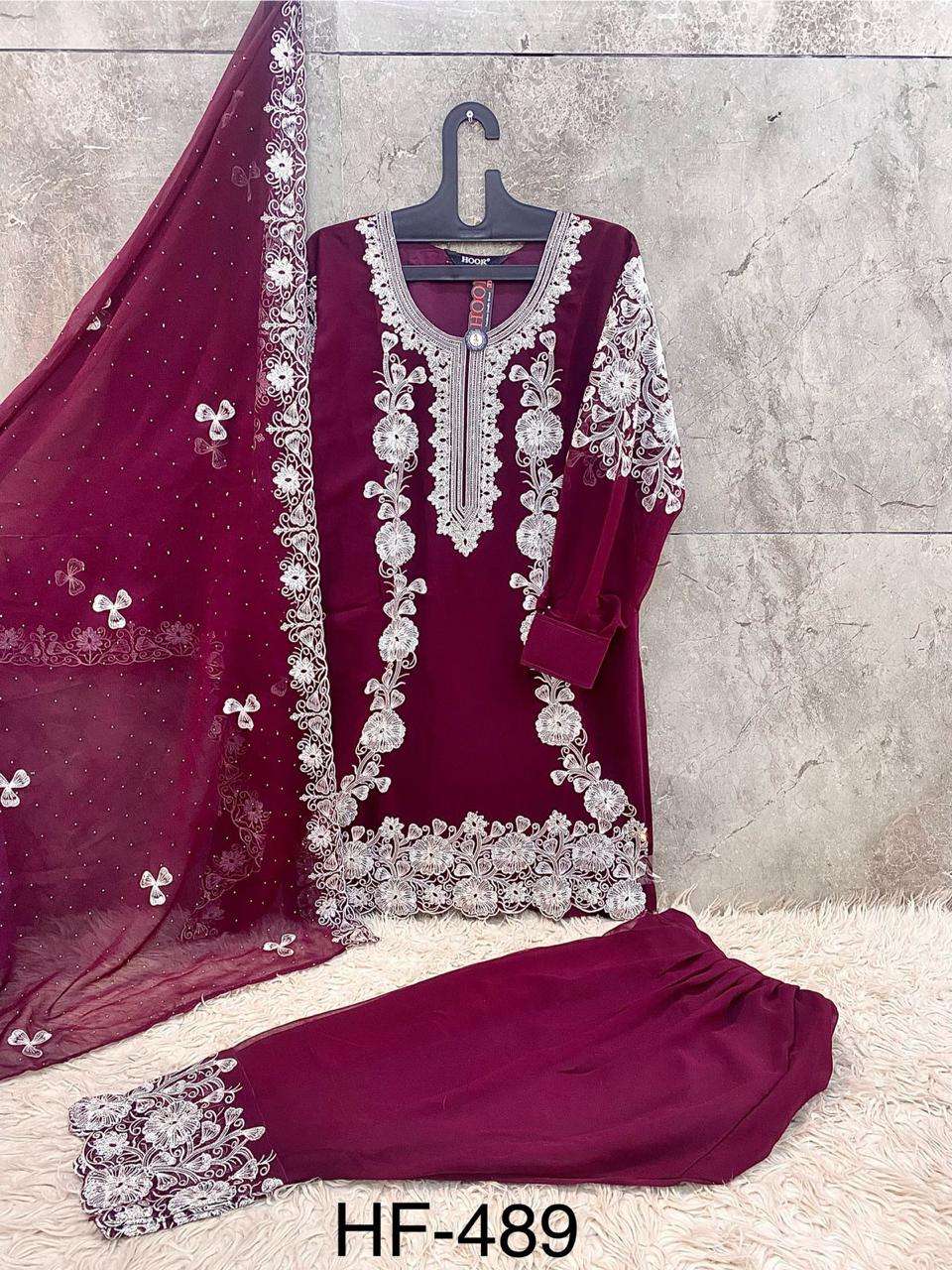 HOOR TEX HF 489 GEORGETTE EMBROIDERED DESIGNER WEDDING WEAR SUIT