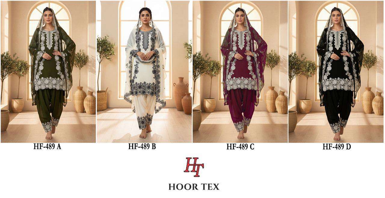 HOOR TEX HF 489 GEORGETTE EMBROIDERED DESIGNER WEDDING WEAR SUIT