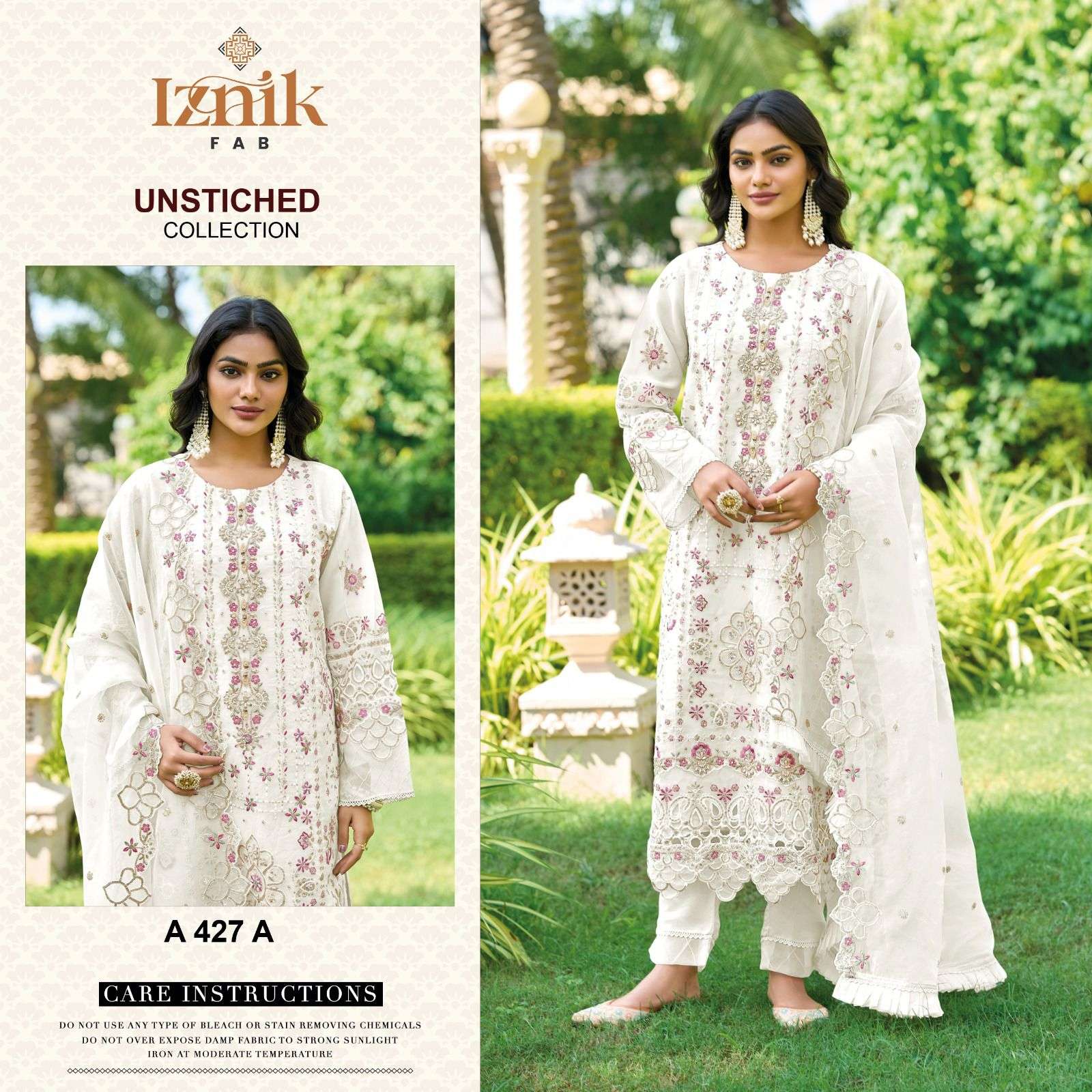 IZNIK FAB A 427 CHIFFON HEAVY EMBROIDERED DESIGNER PAKISTANI SUIT
