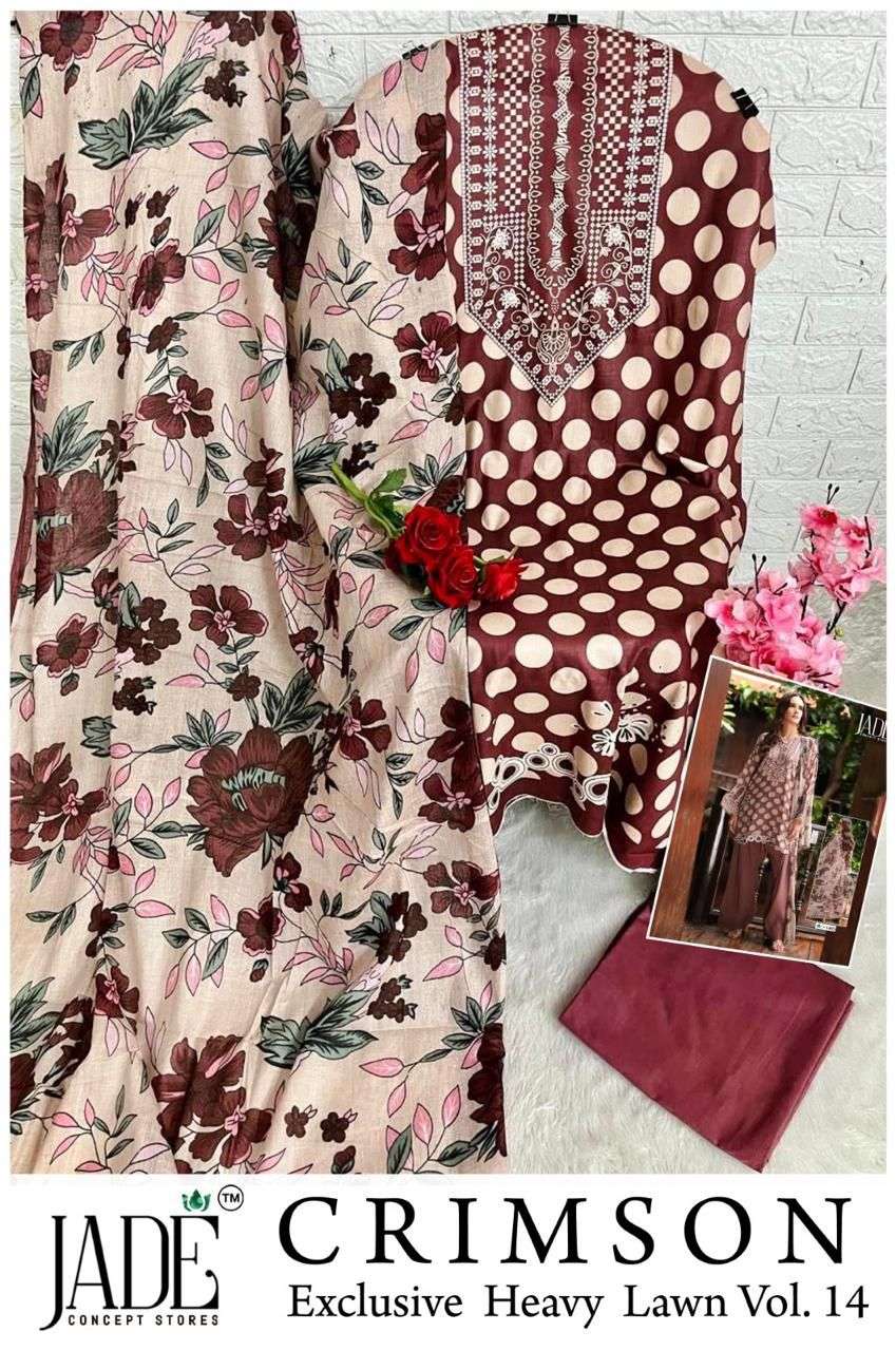 JADE CRIMSON EXCLUSIVE HEAVY LAWN COLLECTION VOL 14 NEW DESIGNS LAWN COTTON SUIT
