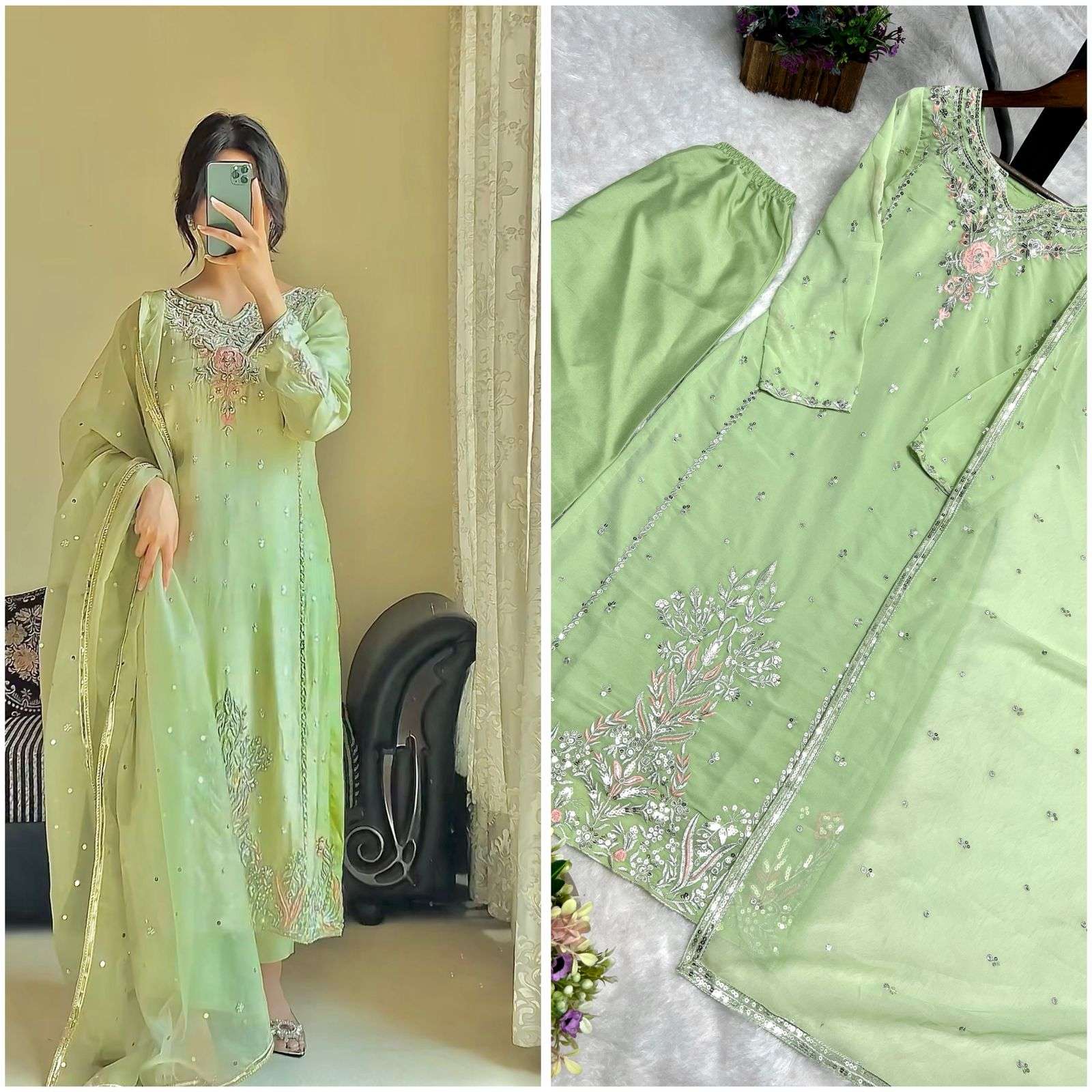 JL 1035 3 PIECE LONG KURTI WITH BOTTOM AND DUPATTA SET 