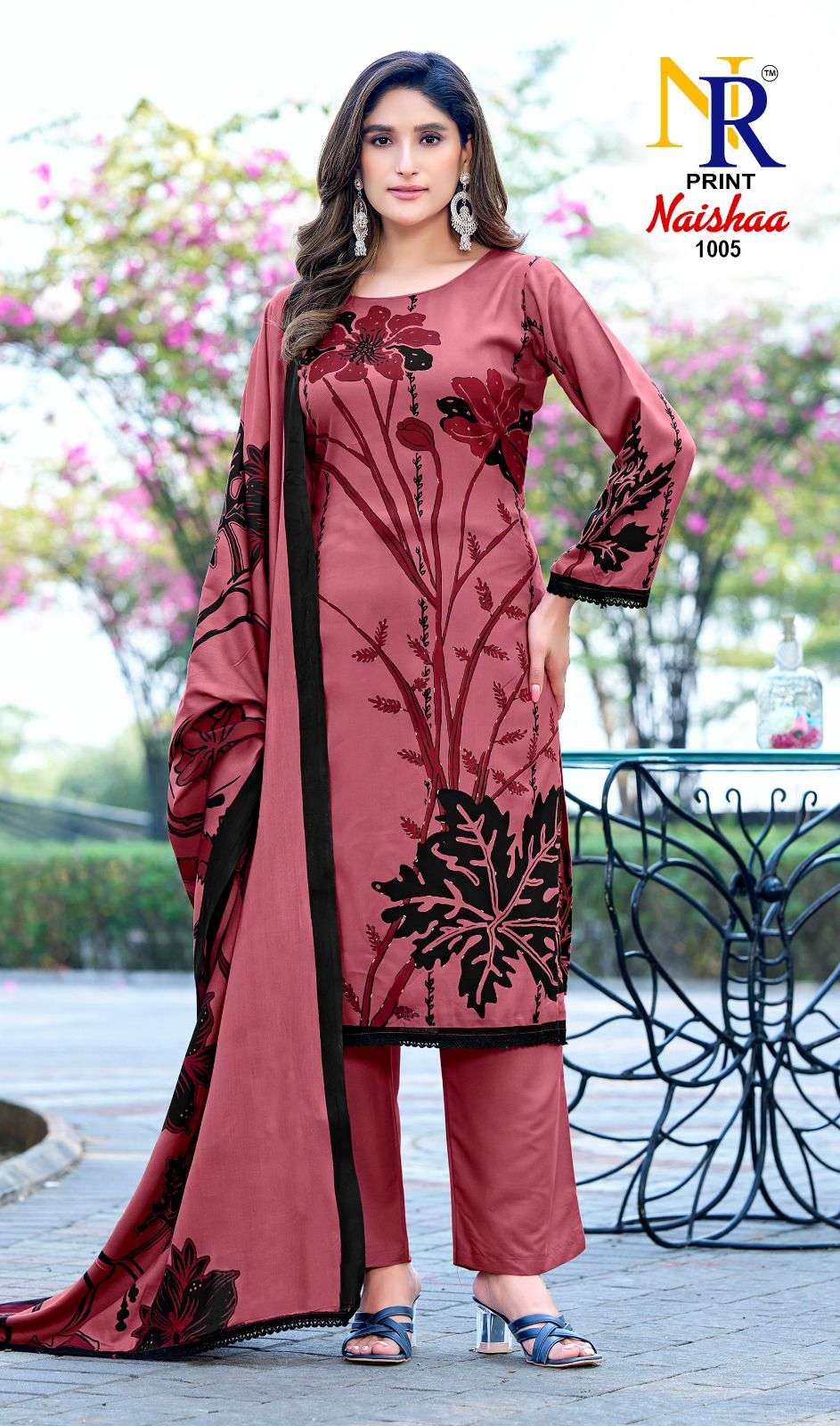 JT NAISHAA VOL 1 RAYON FOIL PRINT WITH FANCY WORK SUIT
