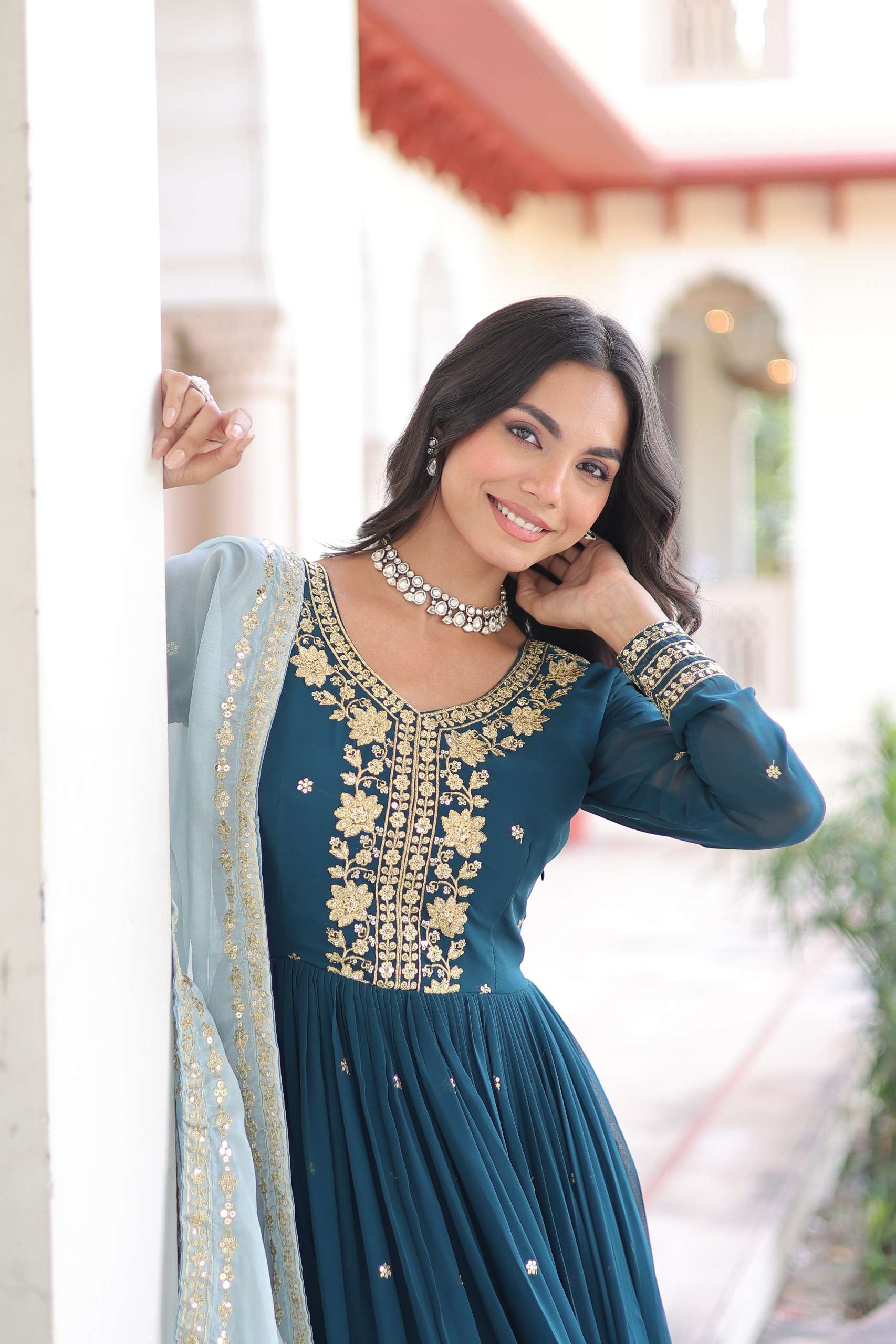 KA 1217 GEORGETTE DESIGNER READY MADE GOWN WITH DUPATTA SET 