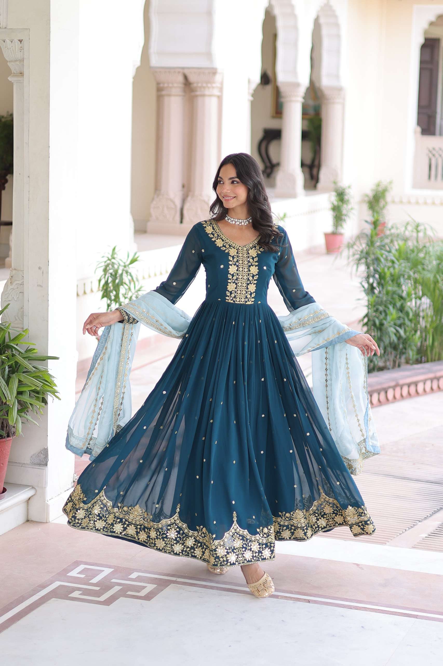 KA 1217 GEORGETTE DESIGNER READY MADE GOWN WITH DUPATTA SET 