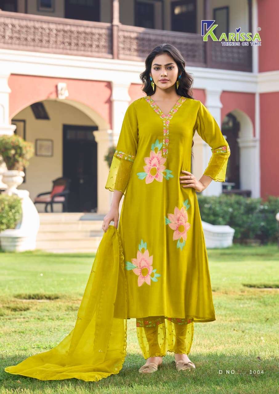 KARISSA ALISA VISCOSE DESIGNER WORK LADIES A-LINE TOP PANT WITH DUPATTA SET