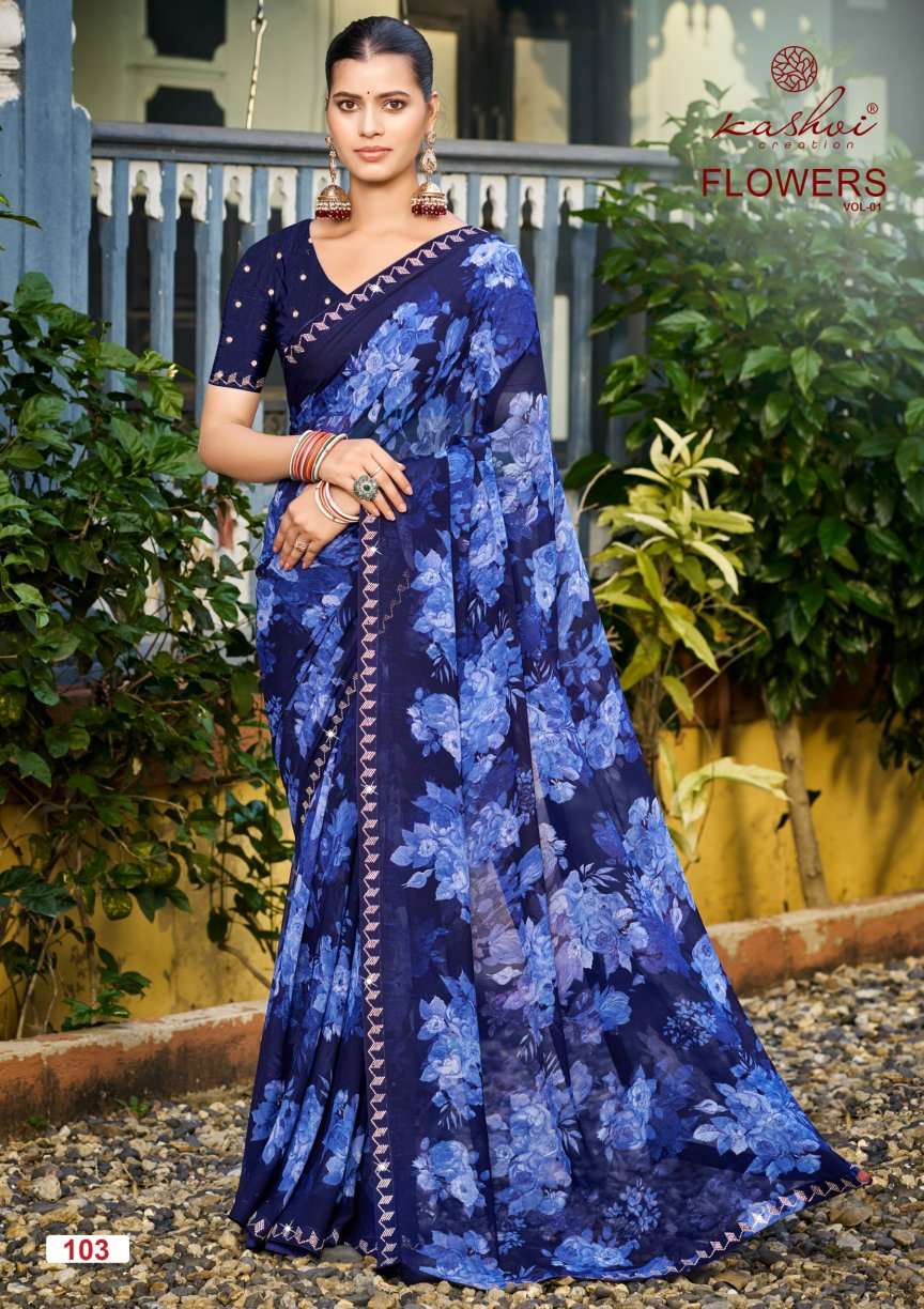 KASHVI CREATION FLOWERS VOL 1 GEORGETTE FANCY WEAR LADIES SAREE 
