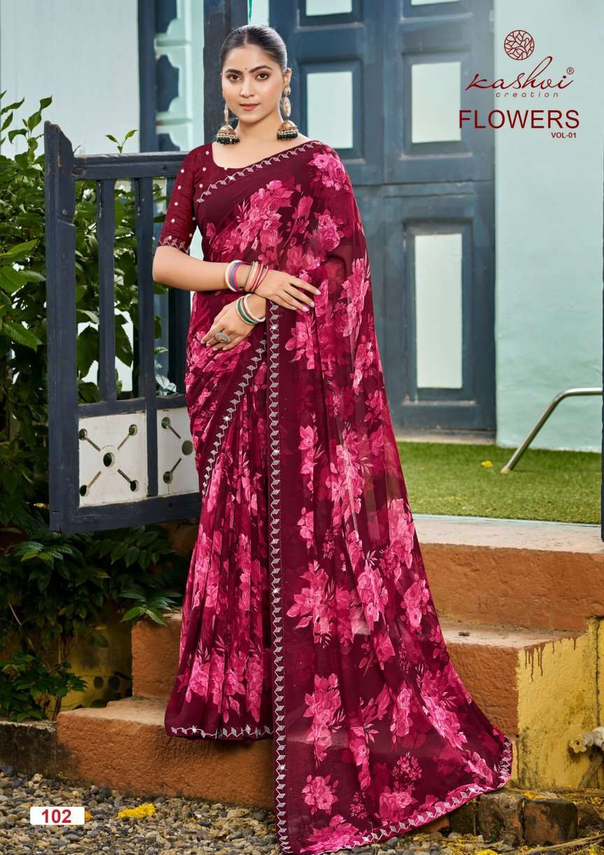 KASHVI CREATION FLOWERS VOL 1 GEORGETTE FANCY WEAR LADIES SAREE 