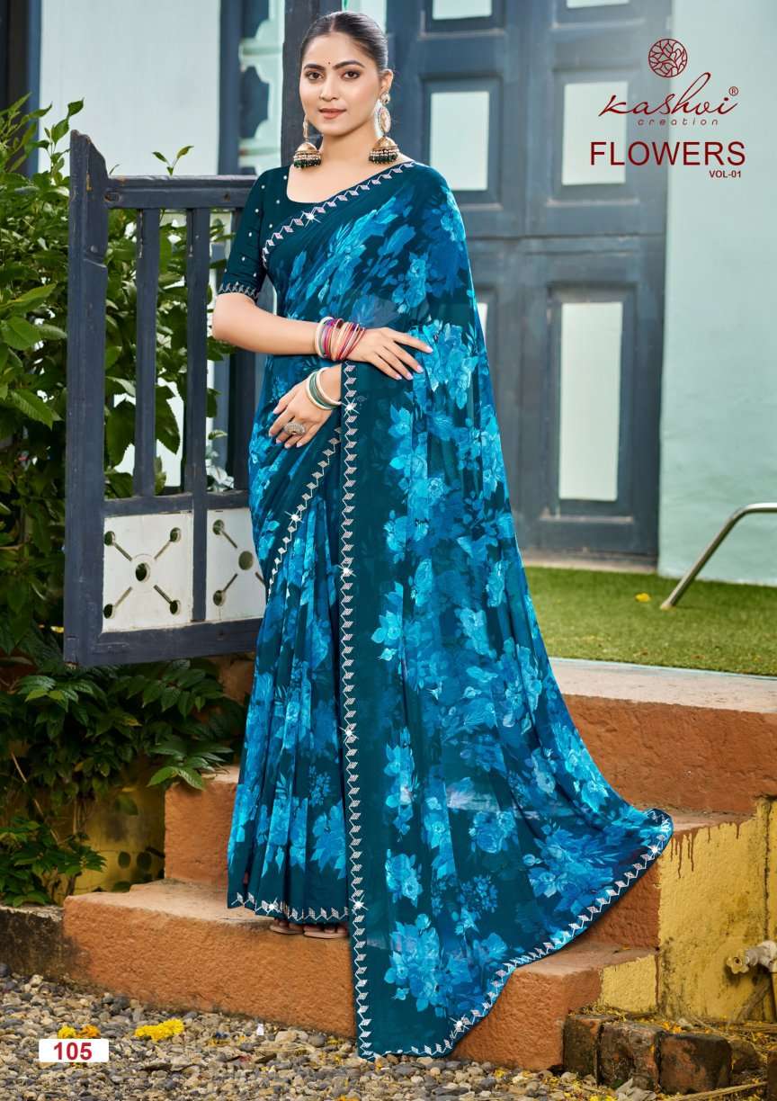 KASHVI CREATION FLOWERS VOL 1 GEORGETTE FANCY WEAR LADIES SAREE 
