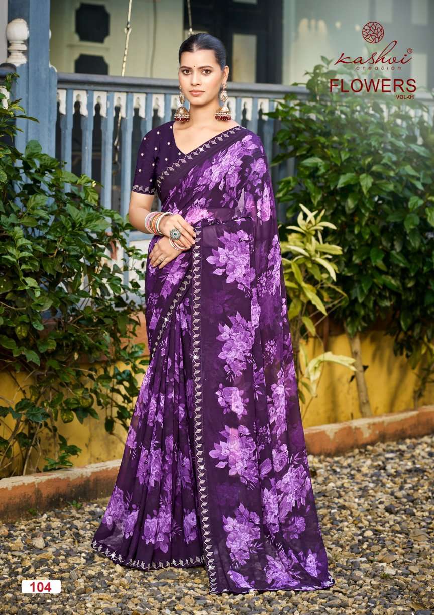 KASHVI CREATION FLOWERS VOL 1 GEORGETTE FANCY WEAR LADIES SAREE 