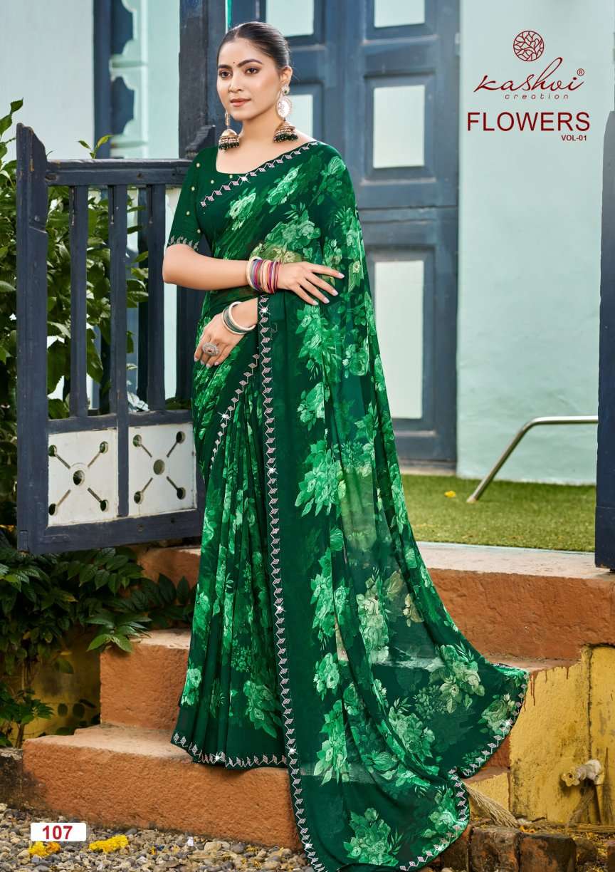 KASHVI CREATION FLOWERS VOL 1 GEORGETTE FANCY WEAR LADIES SAREE 
