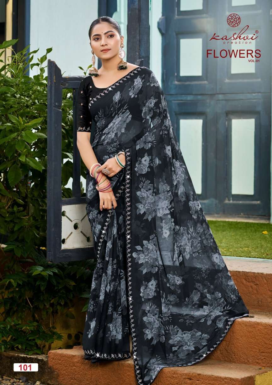 KASHVI CREATION FLOWERS VOL 1 GEORGETTE FANCY WEAR LADIES SAREE 