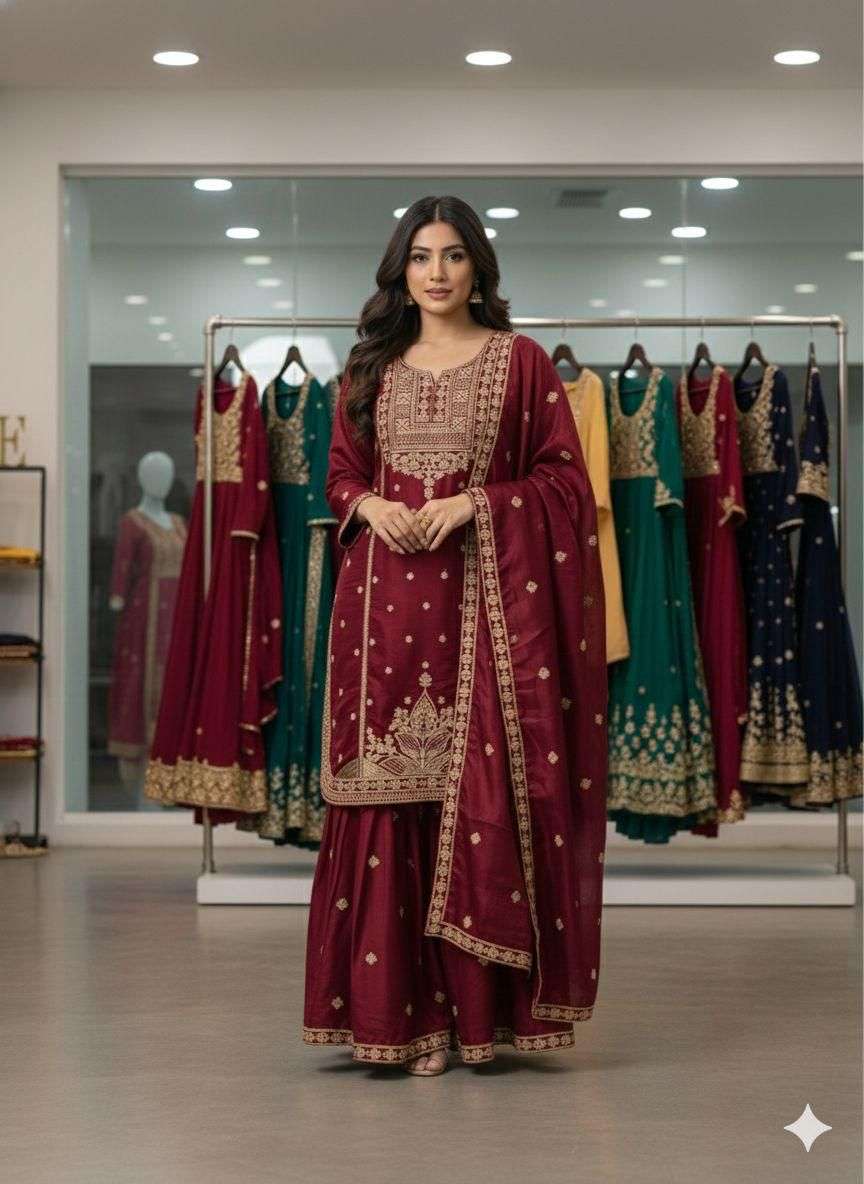 LG 2056 EMBROIDERY DESIGNER WORK PARTY WEAR LADIES SHARARA SUIT
