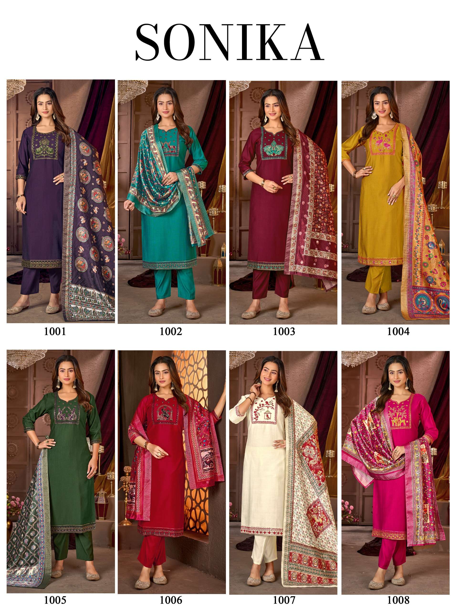 MF SONIKA SILK WITH HEAVY EMBROIDERY WORKS LADIES 3PIECE SET COLLECTION 