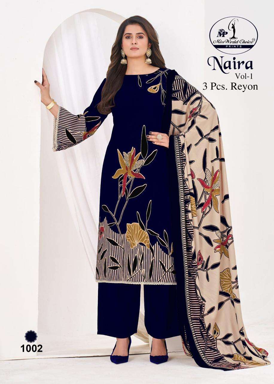 MISS WORLD CHOICE NAIRA VOL 1 RAYON FANCY WORKS LADIES SALWAR SUIT