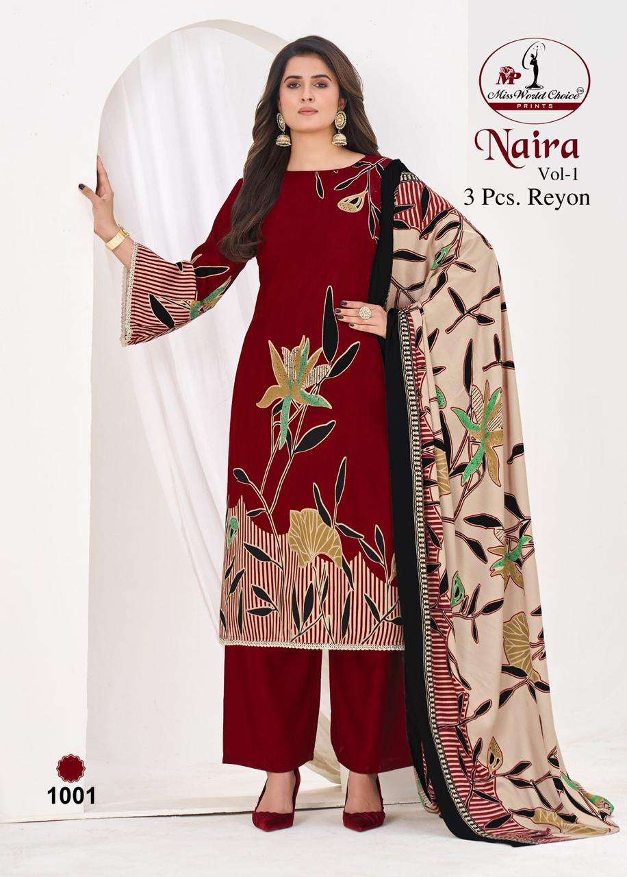 MISS WORLD CHOICE NAIRA VOL 1 RAYON FANCY WORKS LADIES SALWAR SUIT
