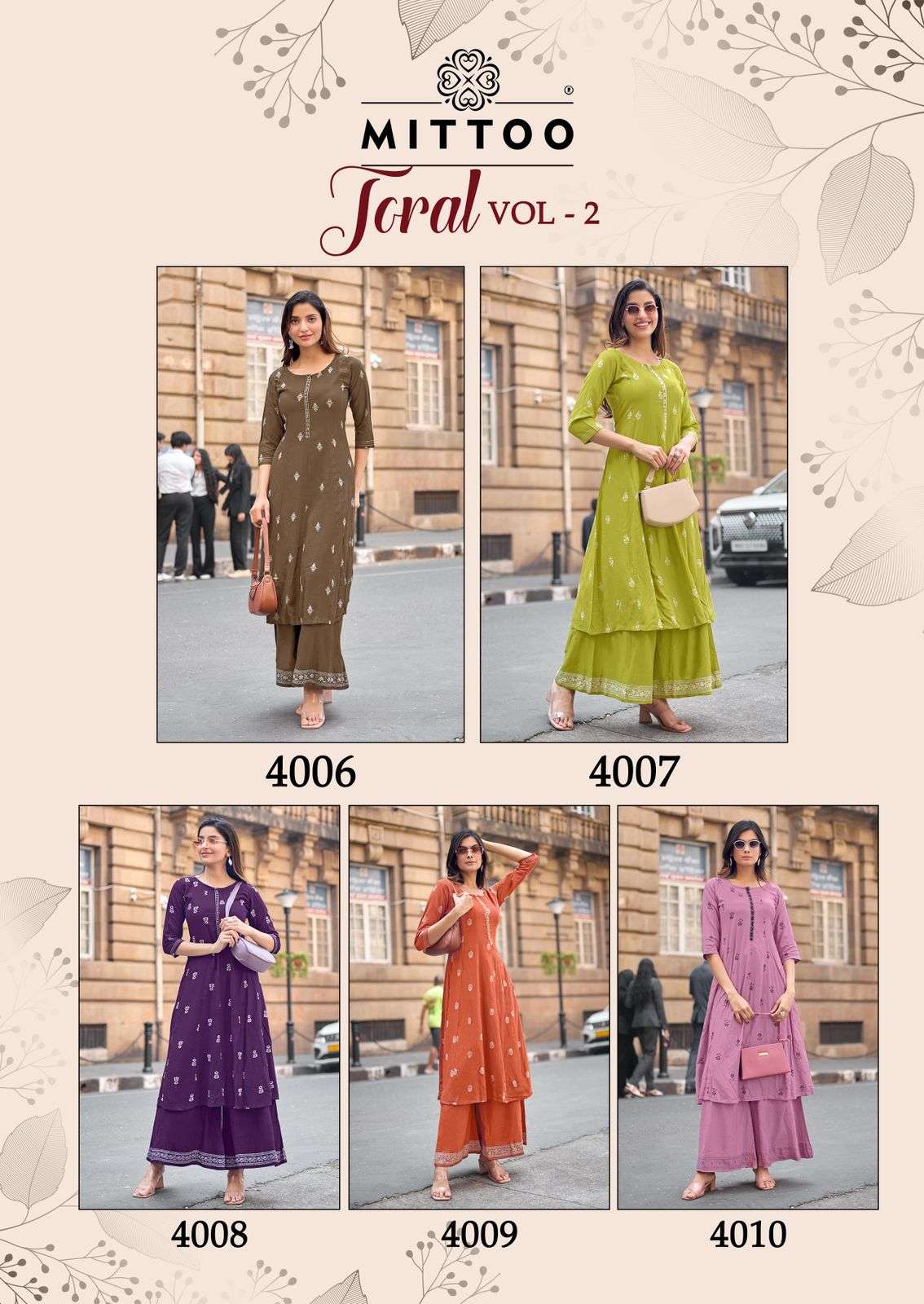 MITTOO TORAL VOL 2 RAYON PRINT FANCY WORK KURTI WITH BOTTOM PAIR 