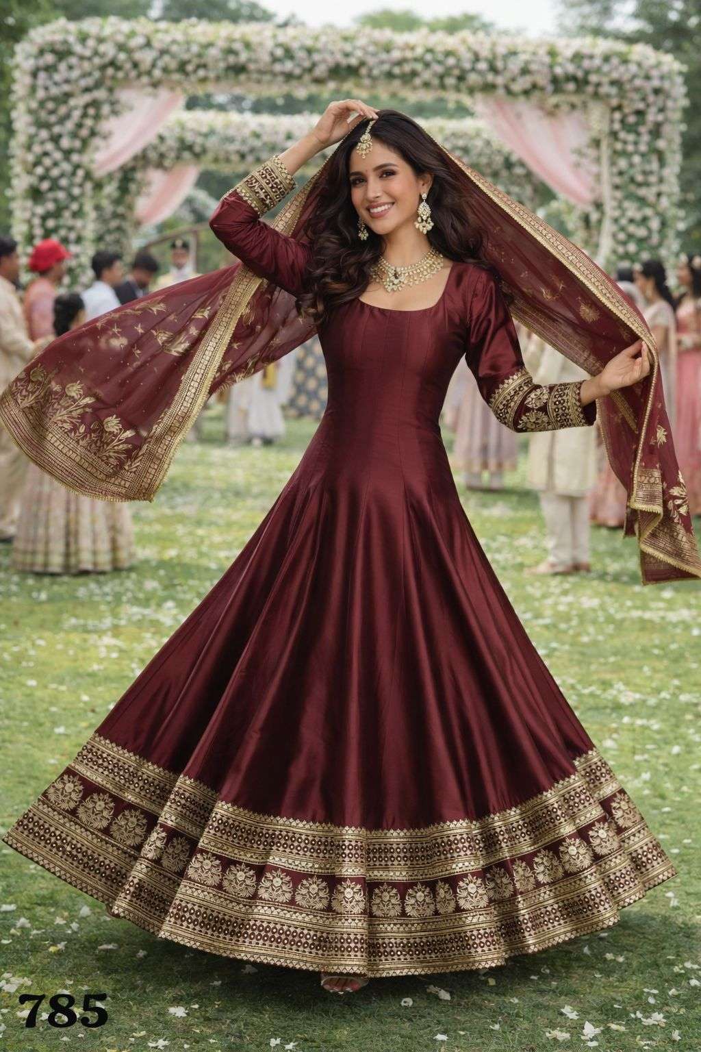 MRUDANGI KALKI SILK JACQUARD DESIGNER PARTY WEAR ANARKALI GOWN DRESS 