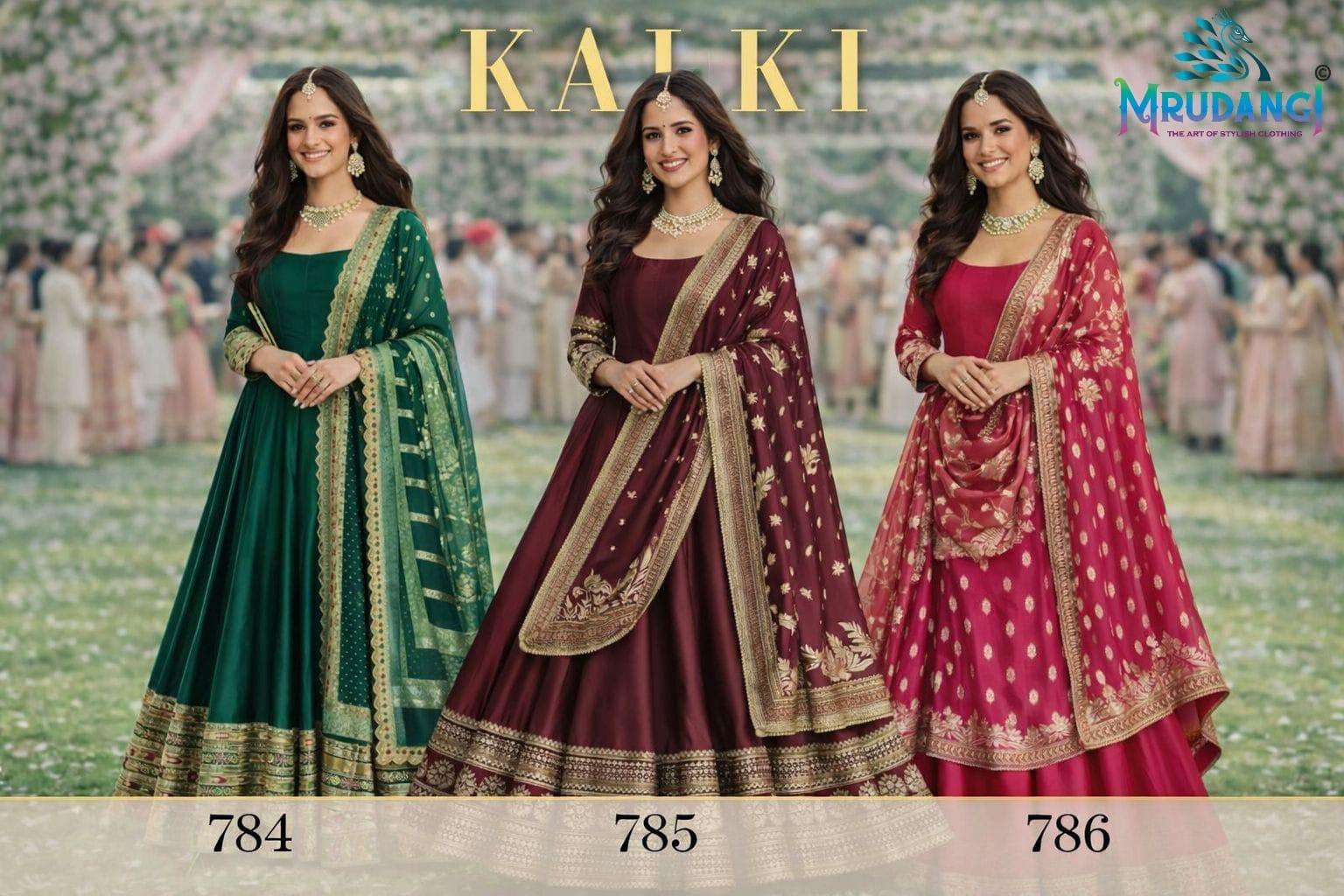 MRUDANGI KALKI SILK JACQUARD DESIGNER PARTY WEAR ANARKALI GOWN DRESS 