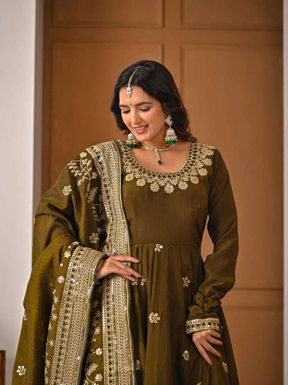 ND 5055 SILK SEQUENCE EMBROIDERY DESIGNER WORK PARTY WEAR ANARKALI DRESS