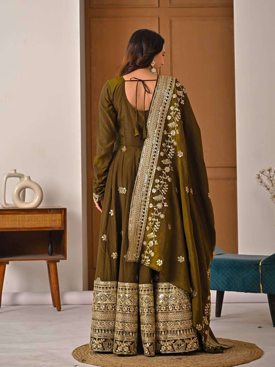 ND 5055 SILK SEQUENCE EMBROIDERY DESIGNER WORK PARTY WEAR ANARKALI DRESS