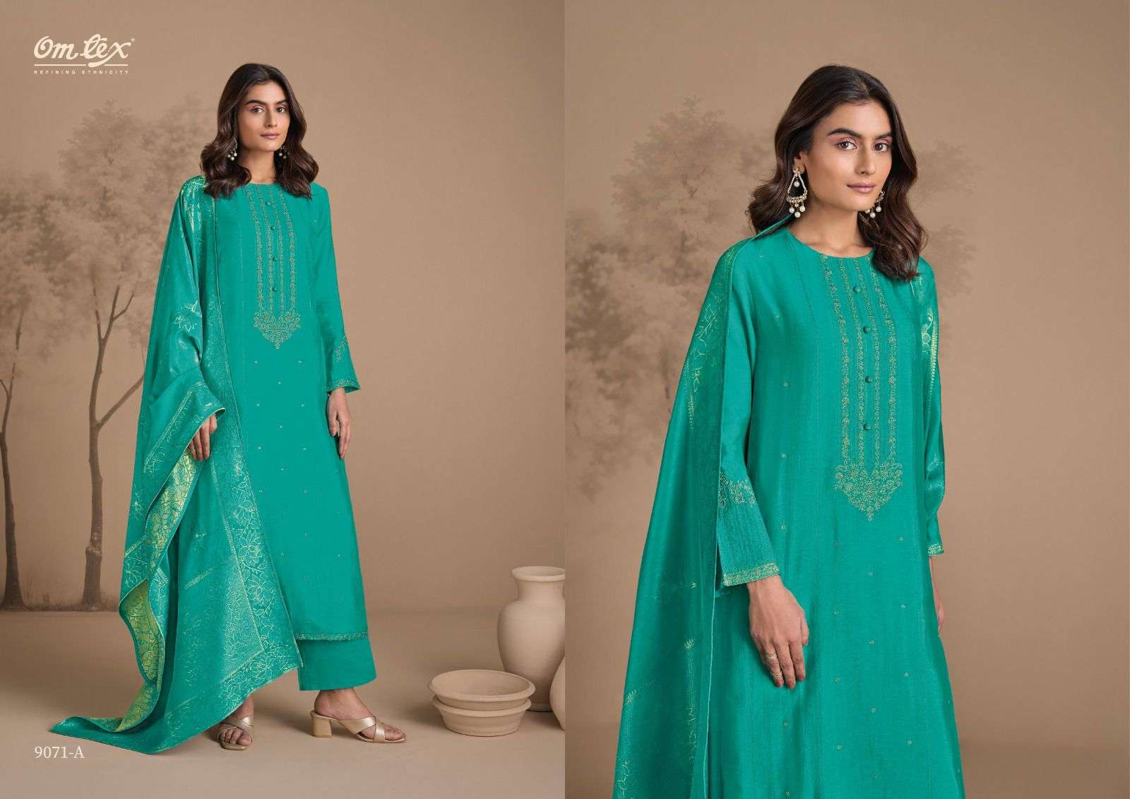 OMTEX MARLENE SILK WITH EMBROIDERY DESIGNER WORK SUIT