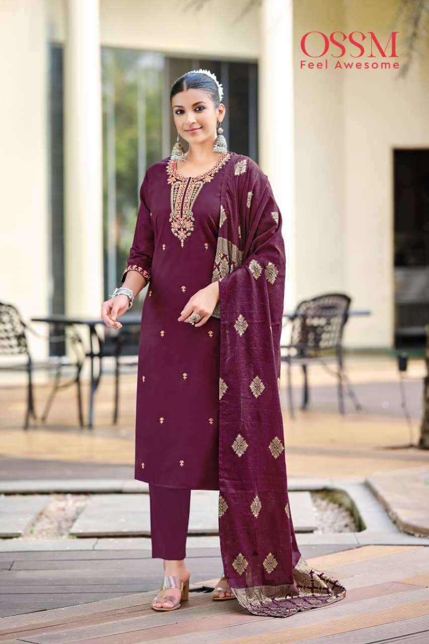 OSSM HEER SILK WITH FANCY EMBROIDERIES WORK LADIES 3PCS SET COLLECTION 